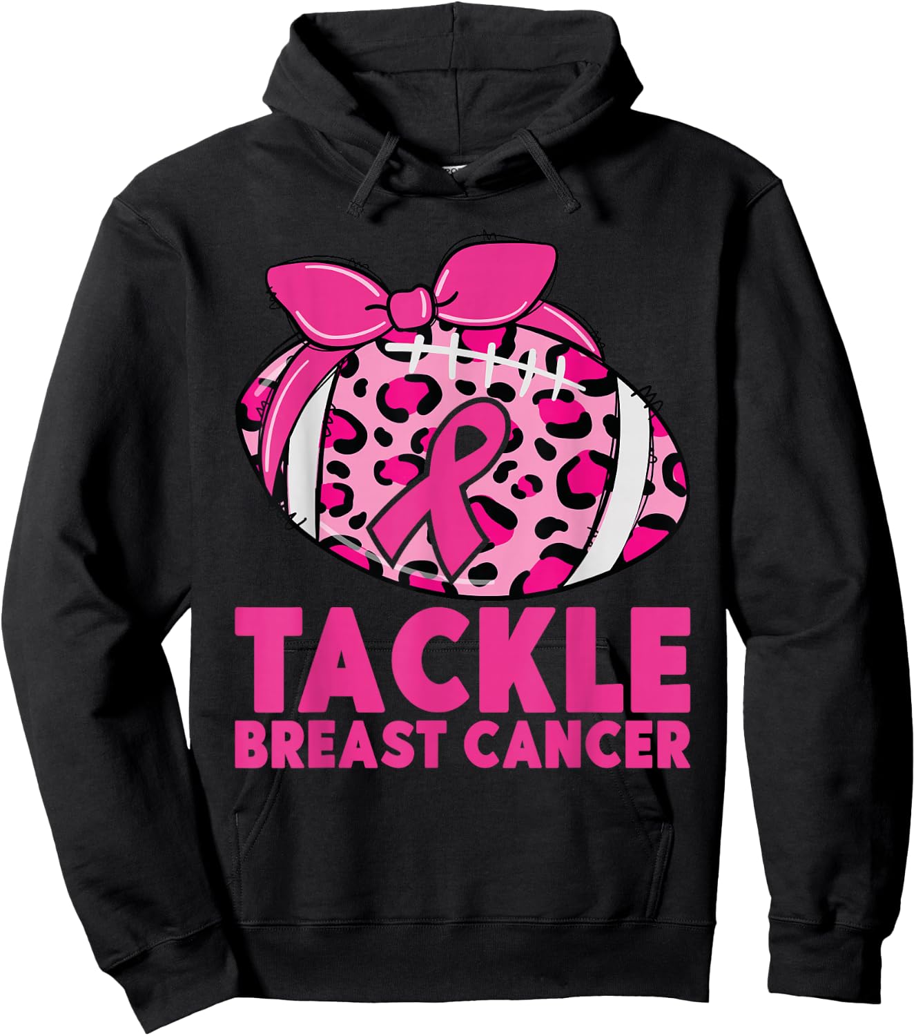 Tackle Breast Cancer Awareness Pink Ribbon Leopard Football Hoodie - Hoodie | Black