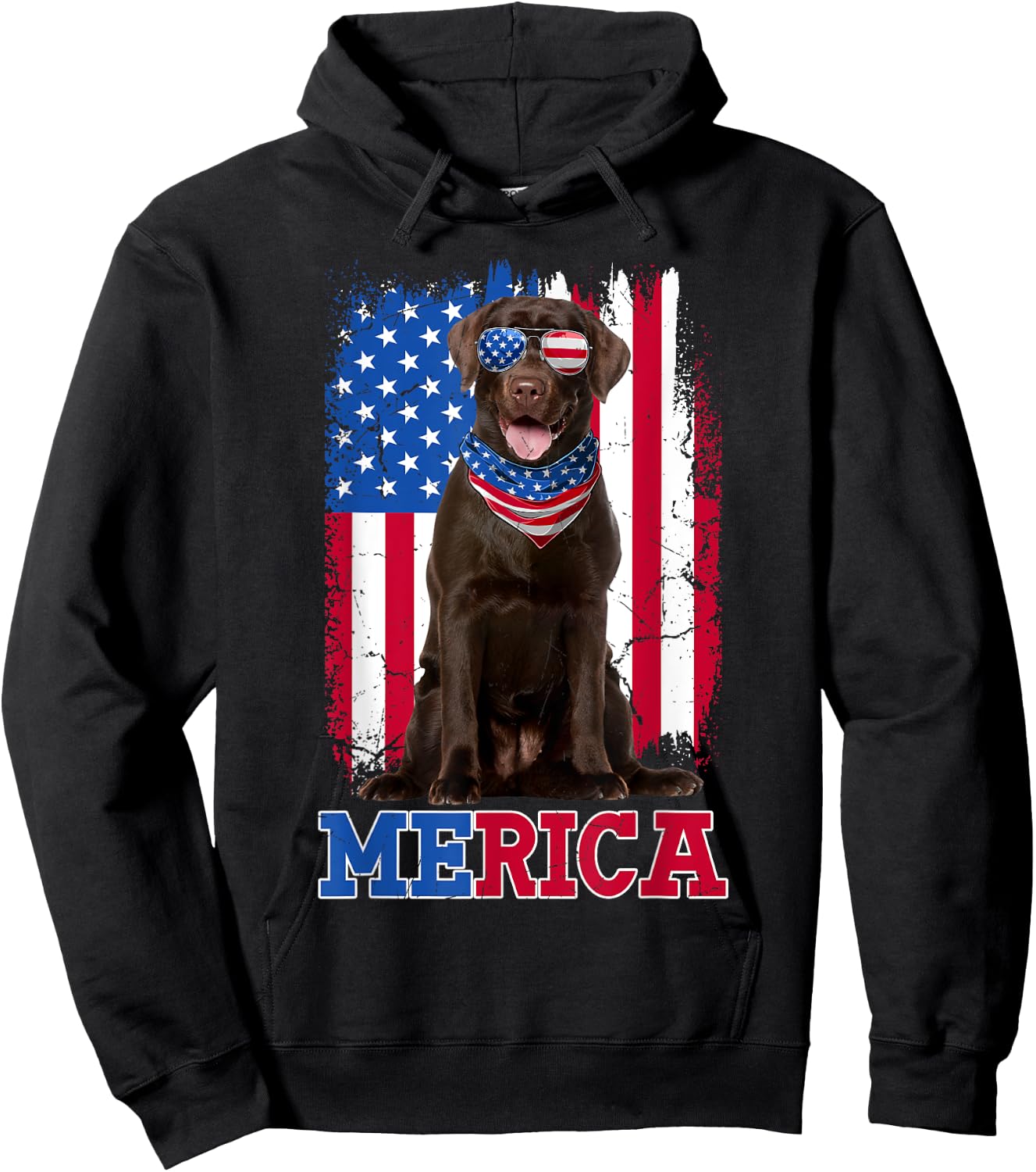 Patriotic Labrador 4th of July USA Patriotic Chocolate Lab Hoodie - Hoodie | Black