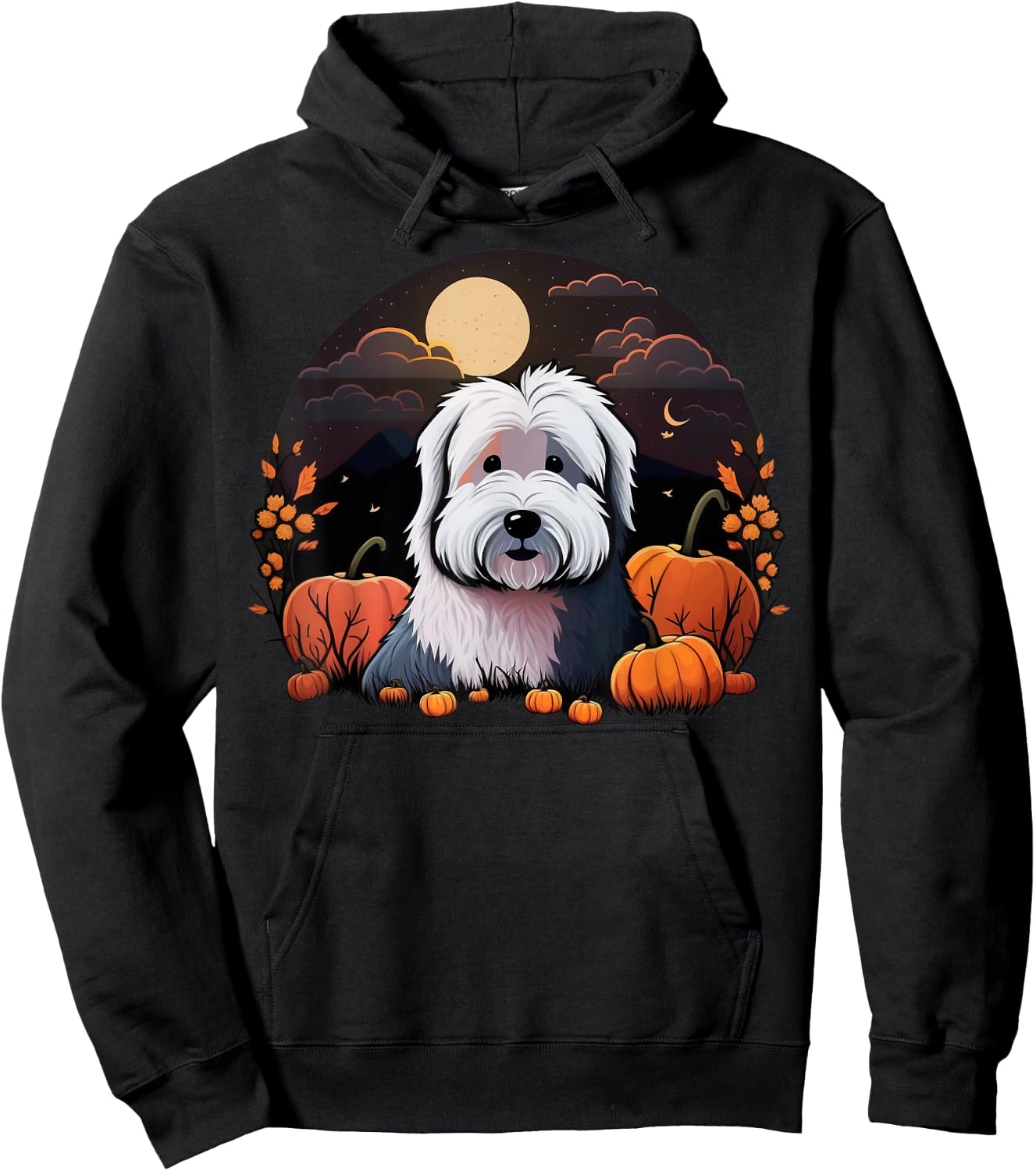 Pumpkin Bobtail costume on Old English Sheepdog Halloween Hoodie - Hoodie | Black