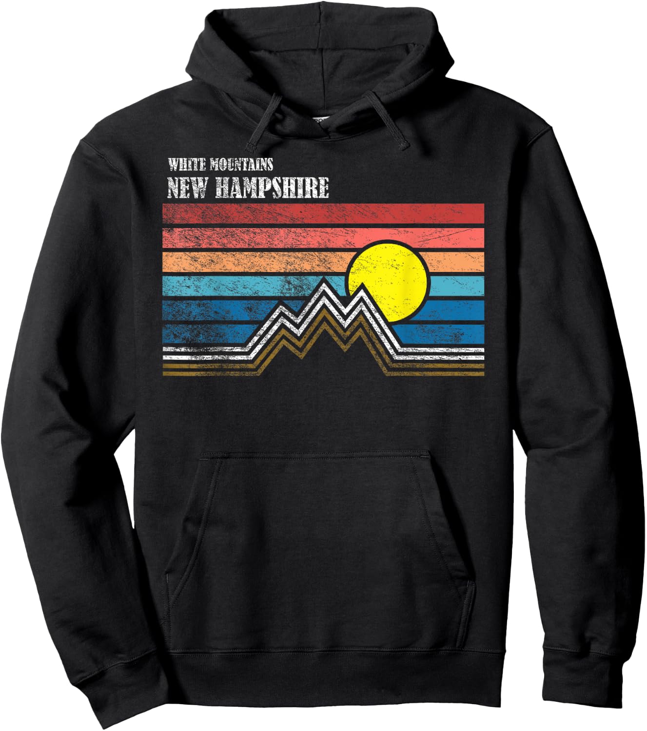 Retro White Mountains NH Hoodie - Hoodie | Black