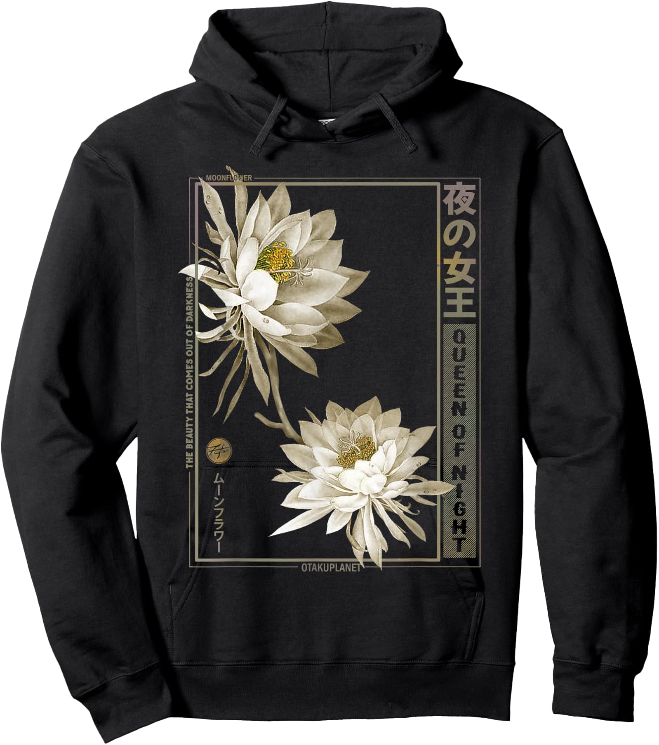 Anime Moon Flower in Japan soft grunge vaporwave aesthetic Hoodie - Hoodie | Black
