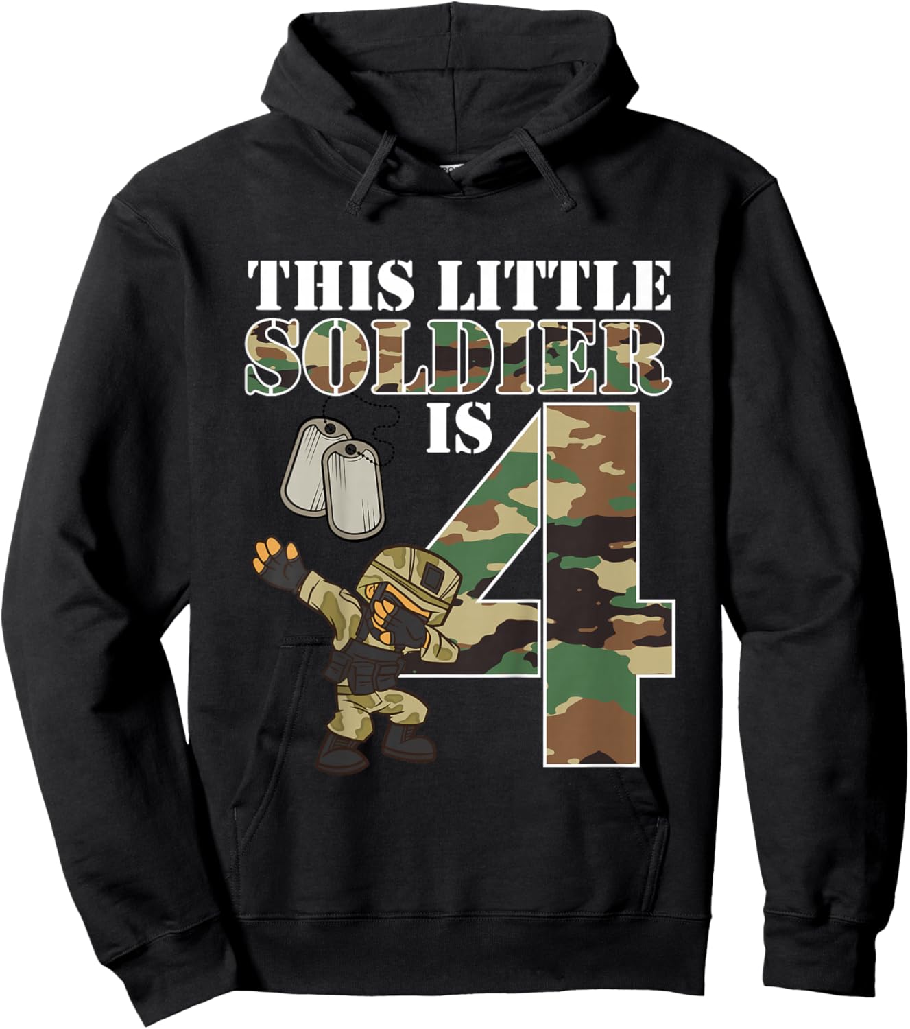 Kids 4 Years Old Boy Army Military 4th Birthday Kids Hoodie - Hoodie | Black