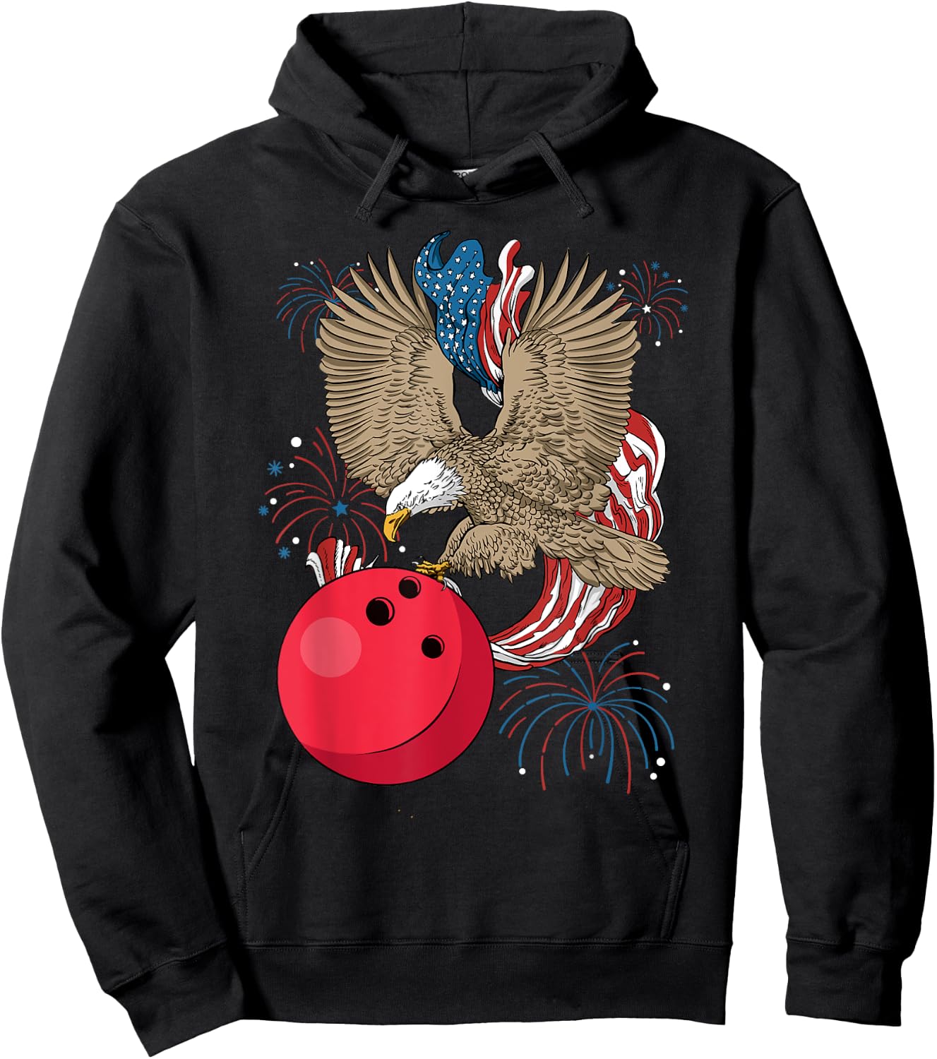 Bowling 4th Of July Eagle USA Flag America Bowling Player Hoodie - Hoodie | Black