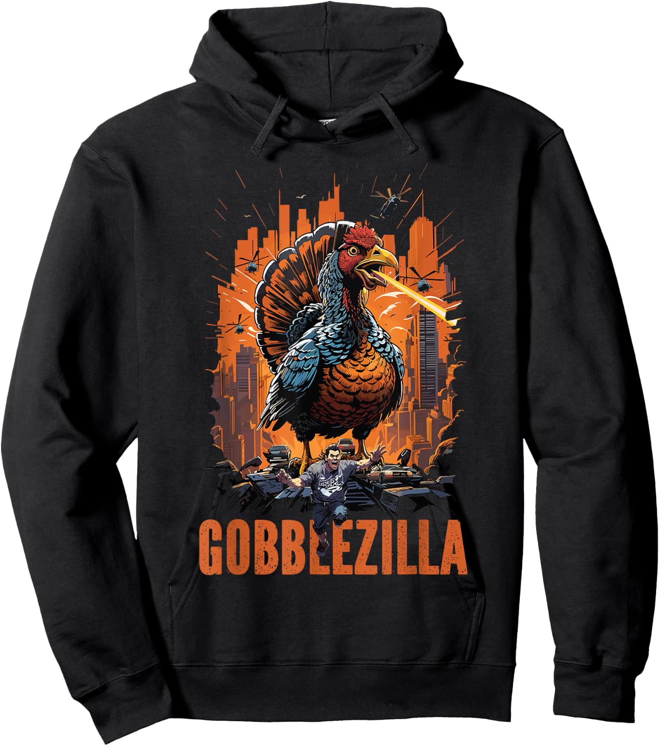 Funny Gobblezilla Angry Turkey Thanksgiving Men Women Teens Hoodie - Hoodie | Black