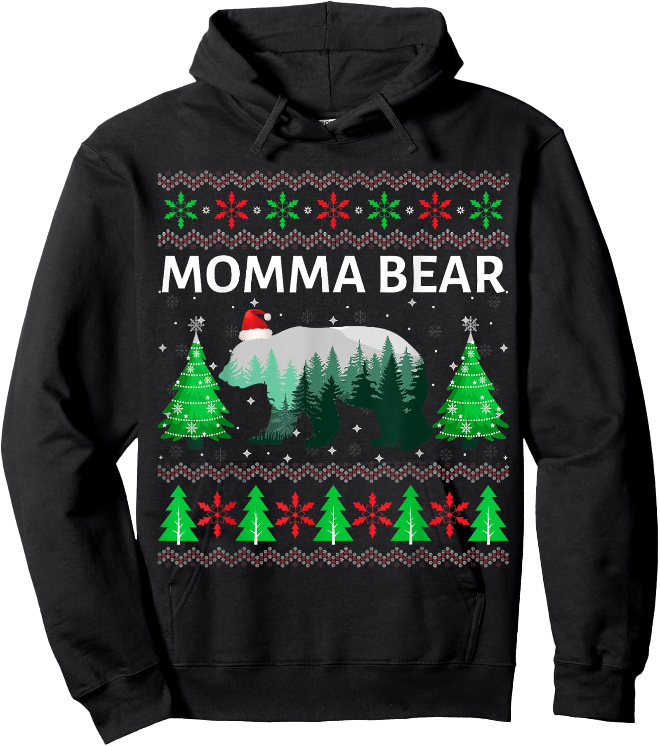 Family Matching Ugly Christmas Sweater Momma Bear Xmas Hoodie - Hoodie | Black