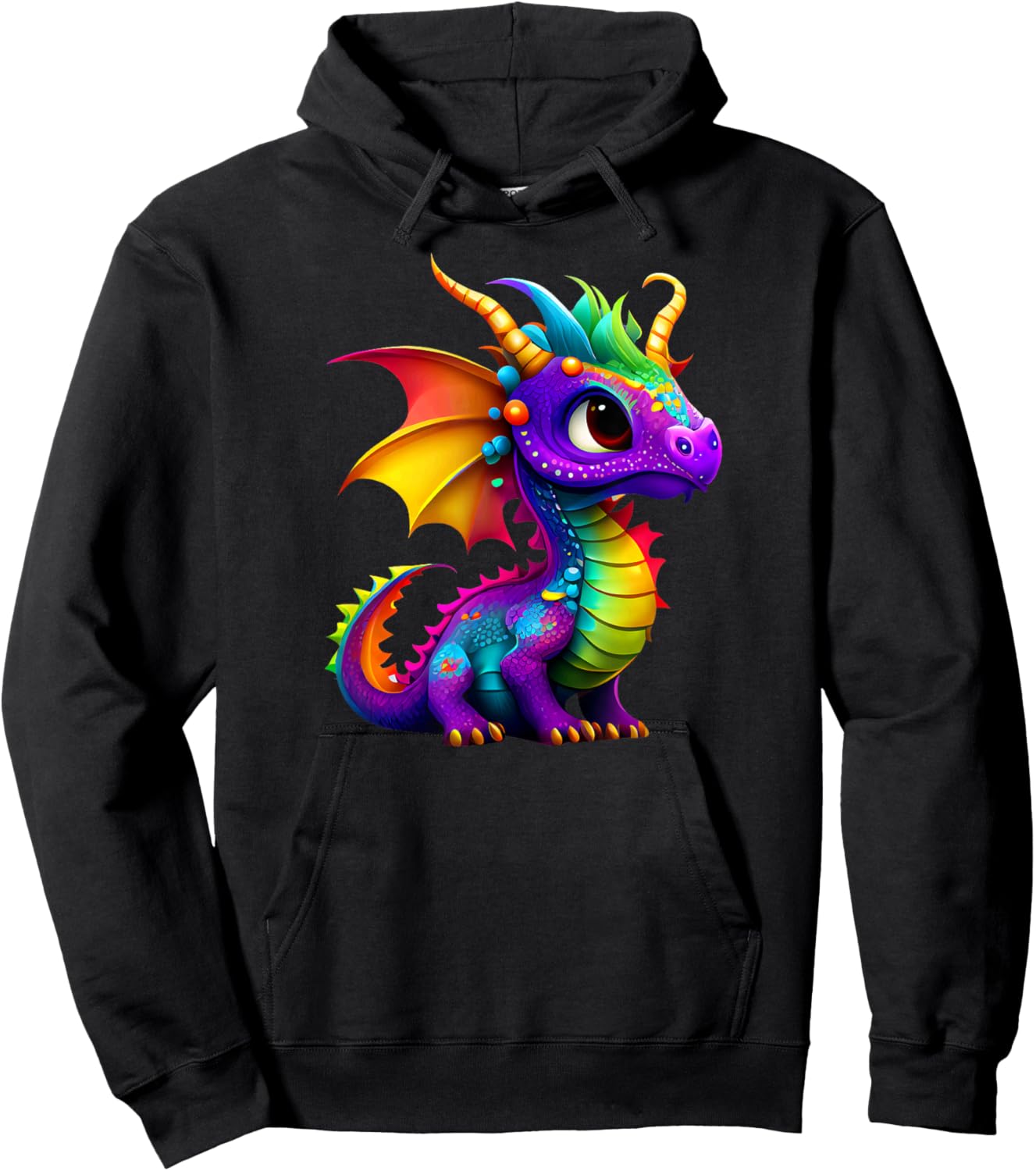 Cute Rainbow Dragon - Men, Women, Teens, & Kids Hoodie - Hoodie | Black