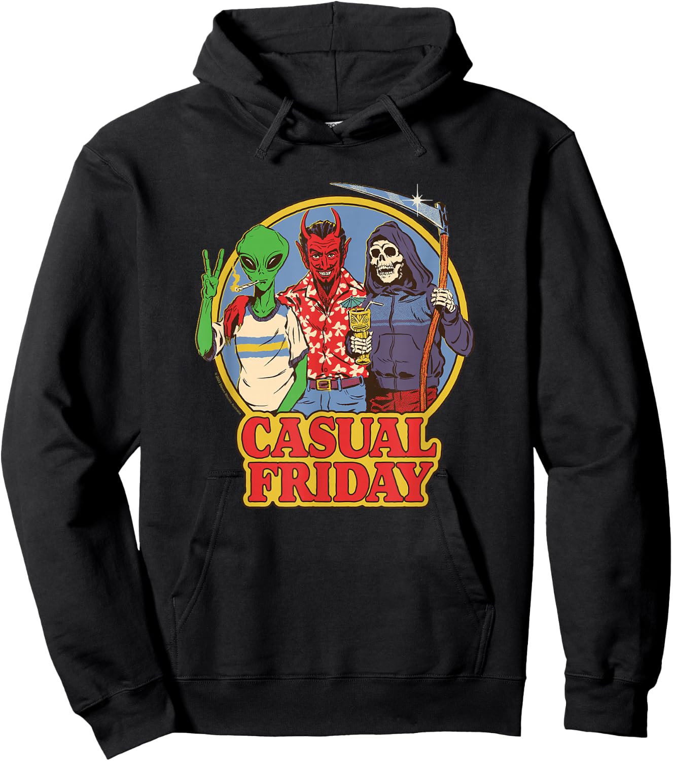 Steven Rhodes Casual Friday Alien Devil Retro Dark Humor Hoodie - Hoodie | Black