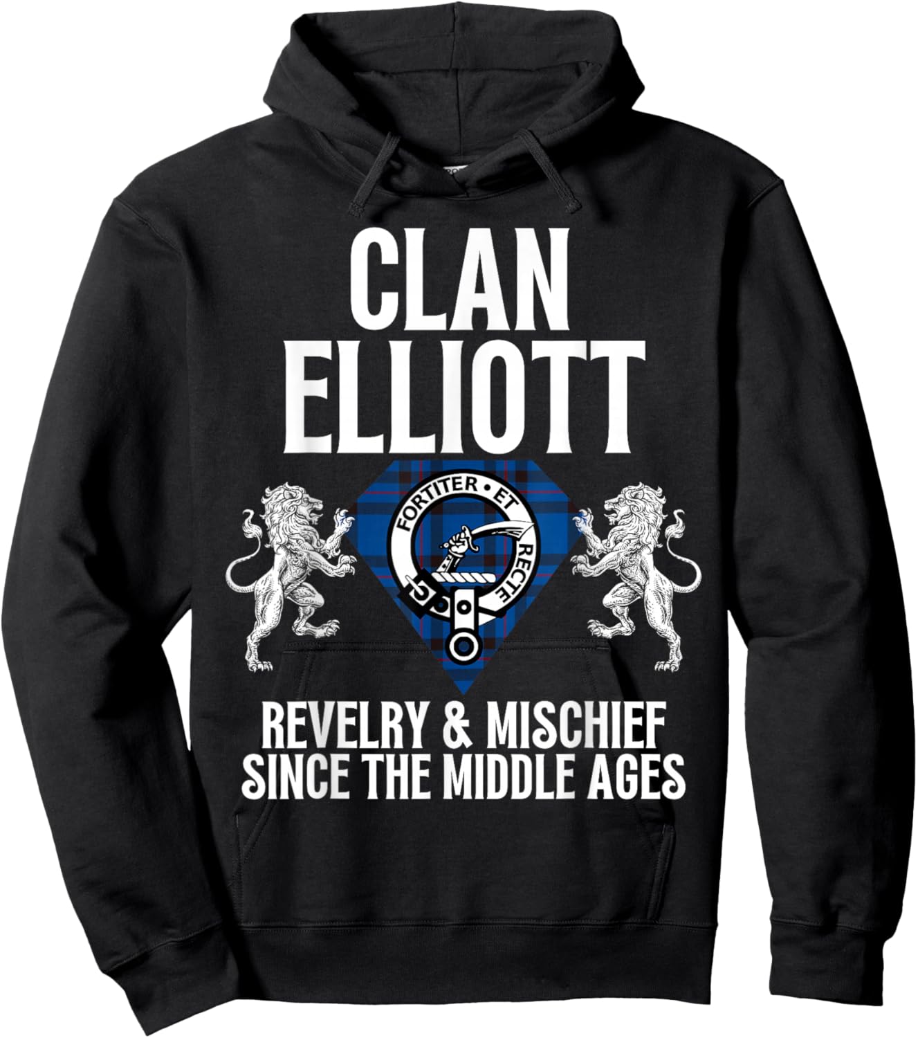 HighlandFour Elliott Clan Scottish Name Coat Of Arms Tartan Family Party Hoodie - Hoodie | Black