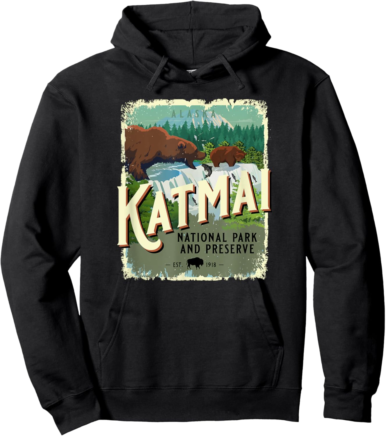 Katmai National Park and Preserve Alaska Brown Bear Souvenir Hoodie - Hoodie | Black
