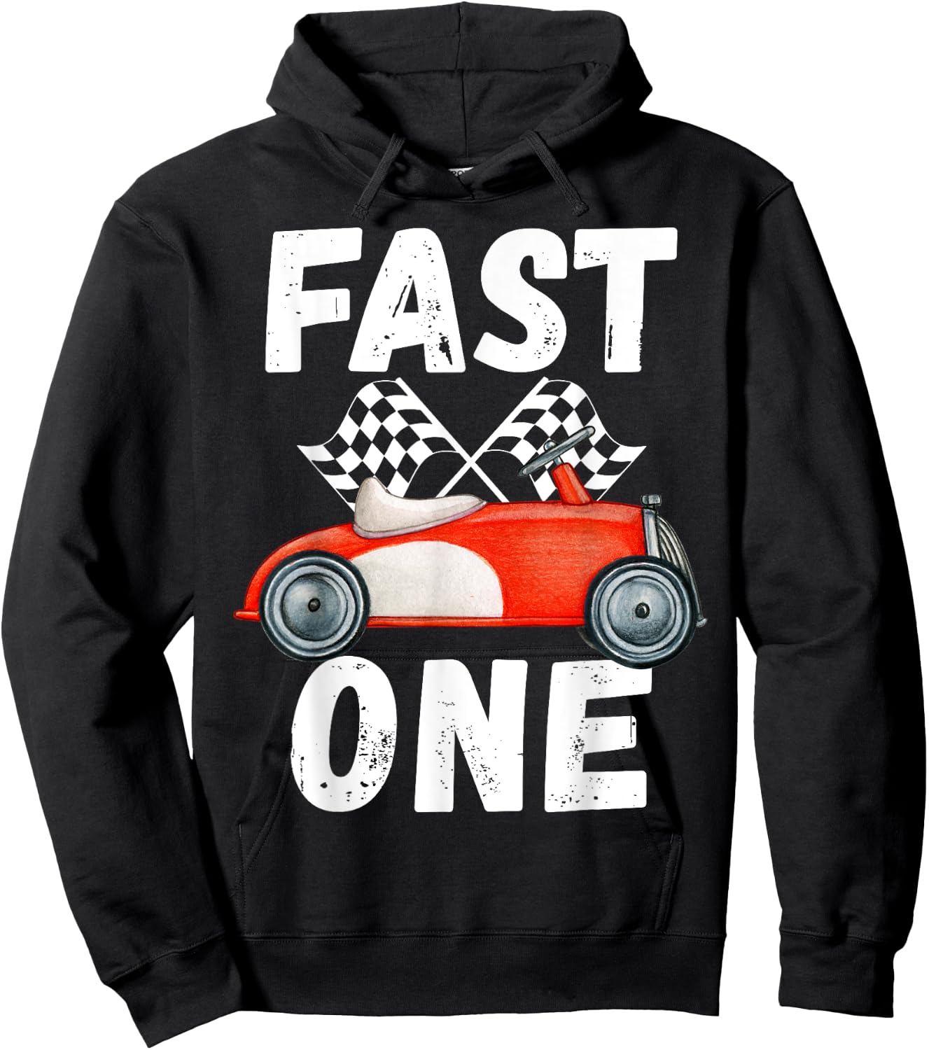 One Year Race Car 1st Birthday Fast One This Little Racer Hoodie - Hoodie | Black
