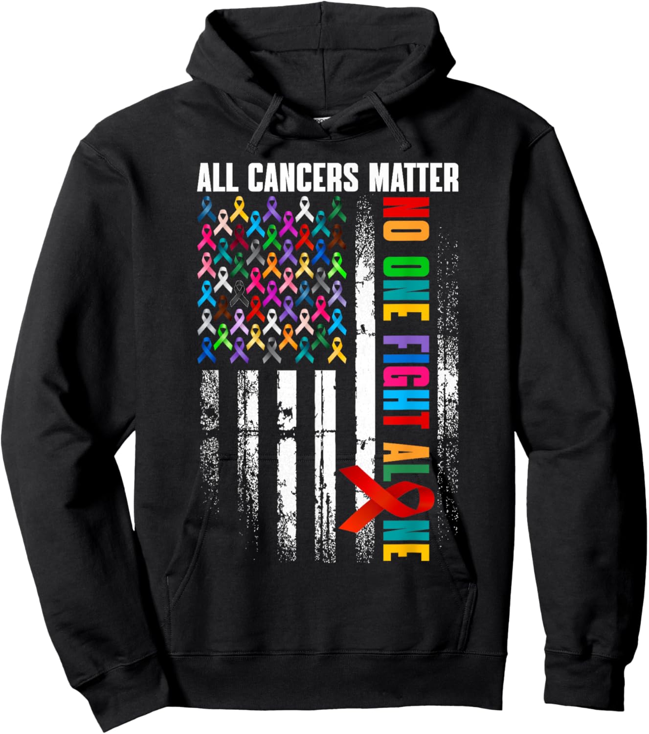 No One Fight Alone American Flag World Cancer Day Men Women Hoodie - Hoodie | Black