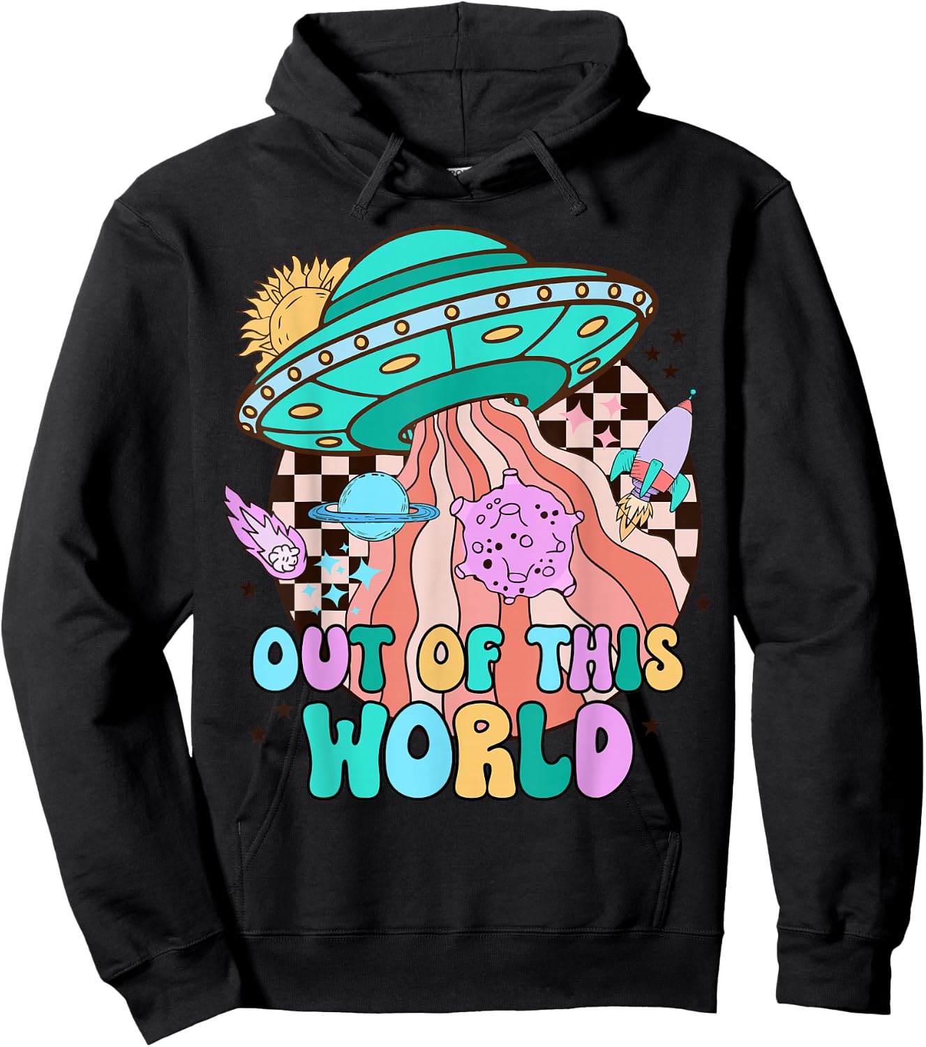 Out of This World Outer Space Rocket Retro Planet Galaxy Hoodie - Hoodie | Black