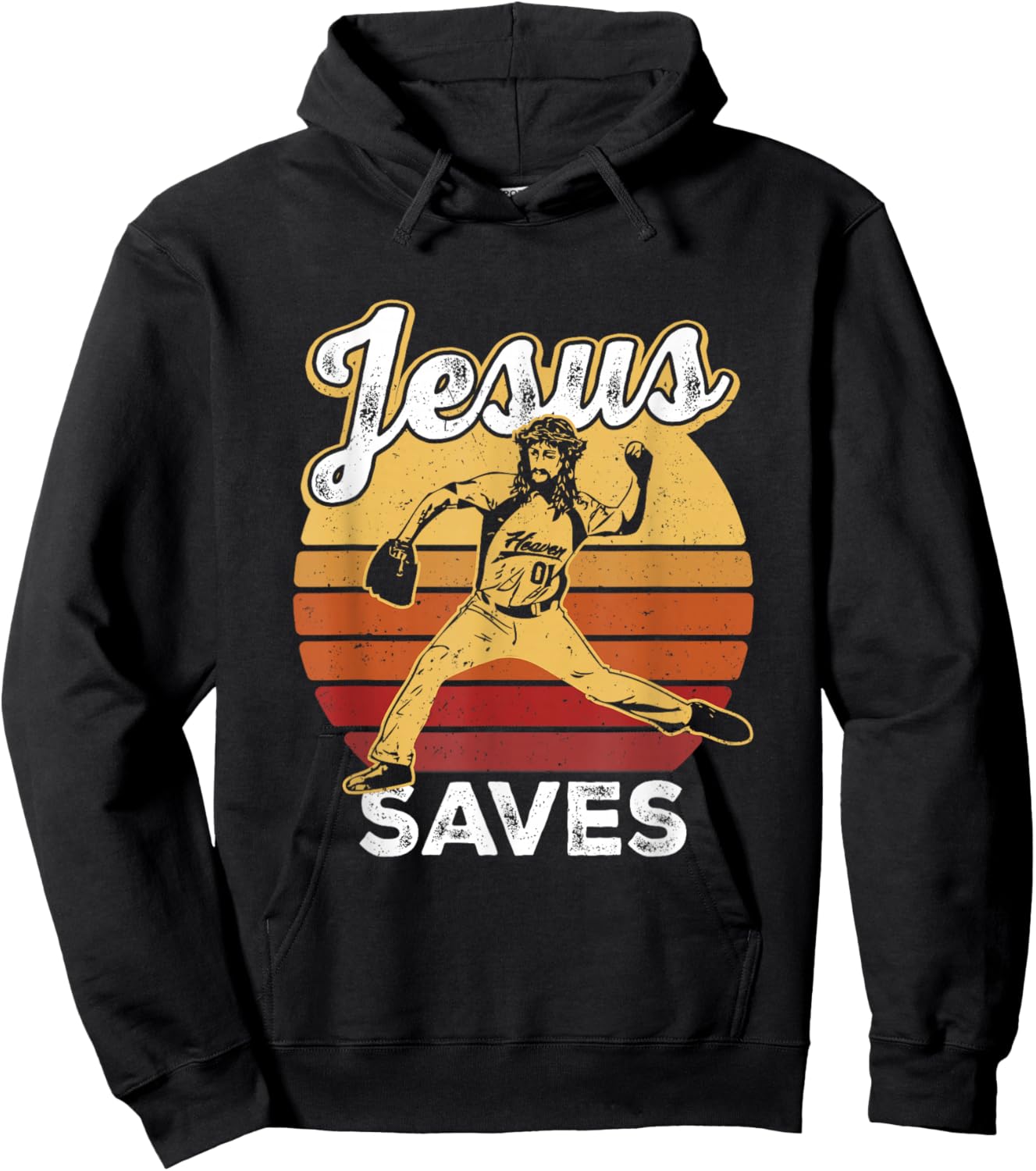 Retro Jesus a Saves Baseball Pitcher Fan Christian Hoodie - Hoodie | Black
