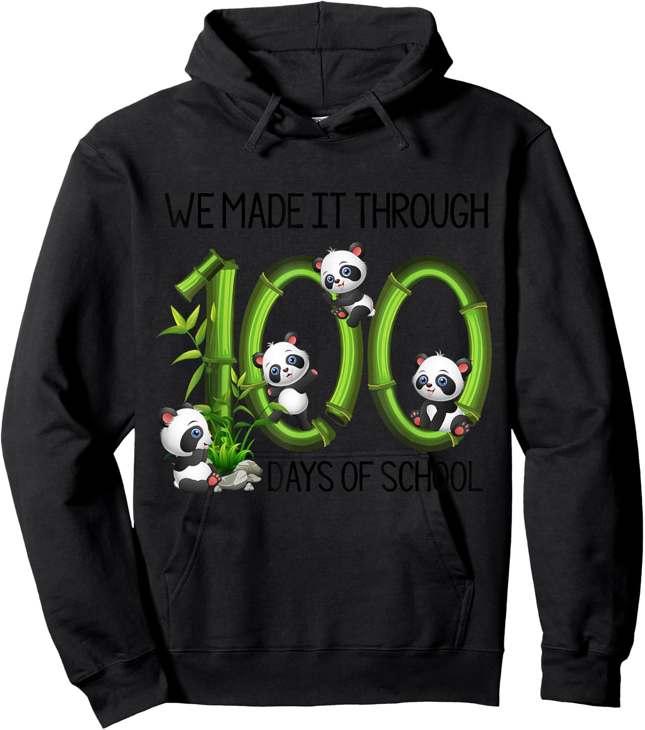 Cute Panda 100 Days Funny 100th Day Of School Kids Teacher Hoodie - Hoodie | Black