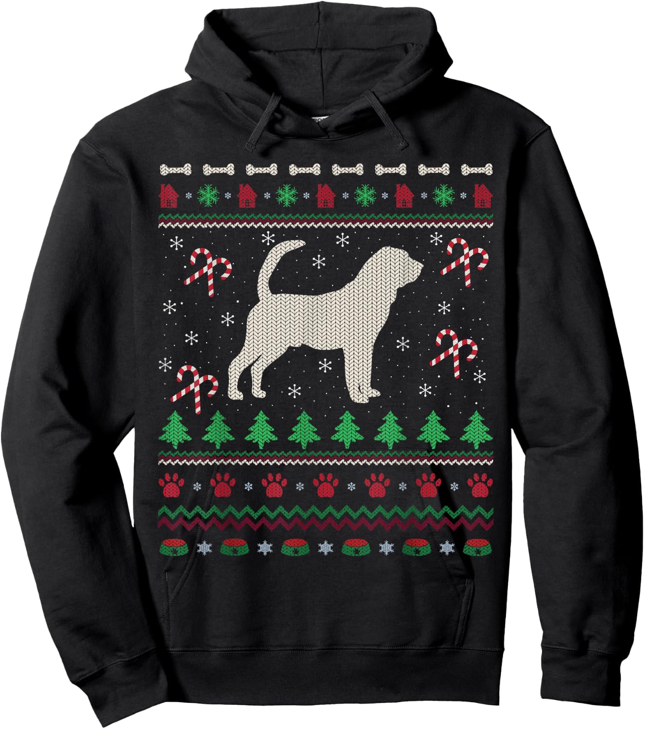 Ugly Xmas Sweater Style Santa Bloodhound Dog Christmas Hoodie - Hoodie | Black