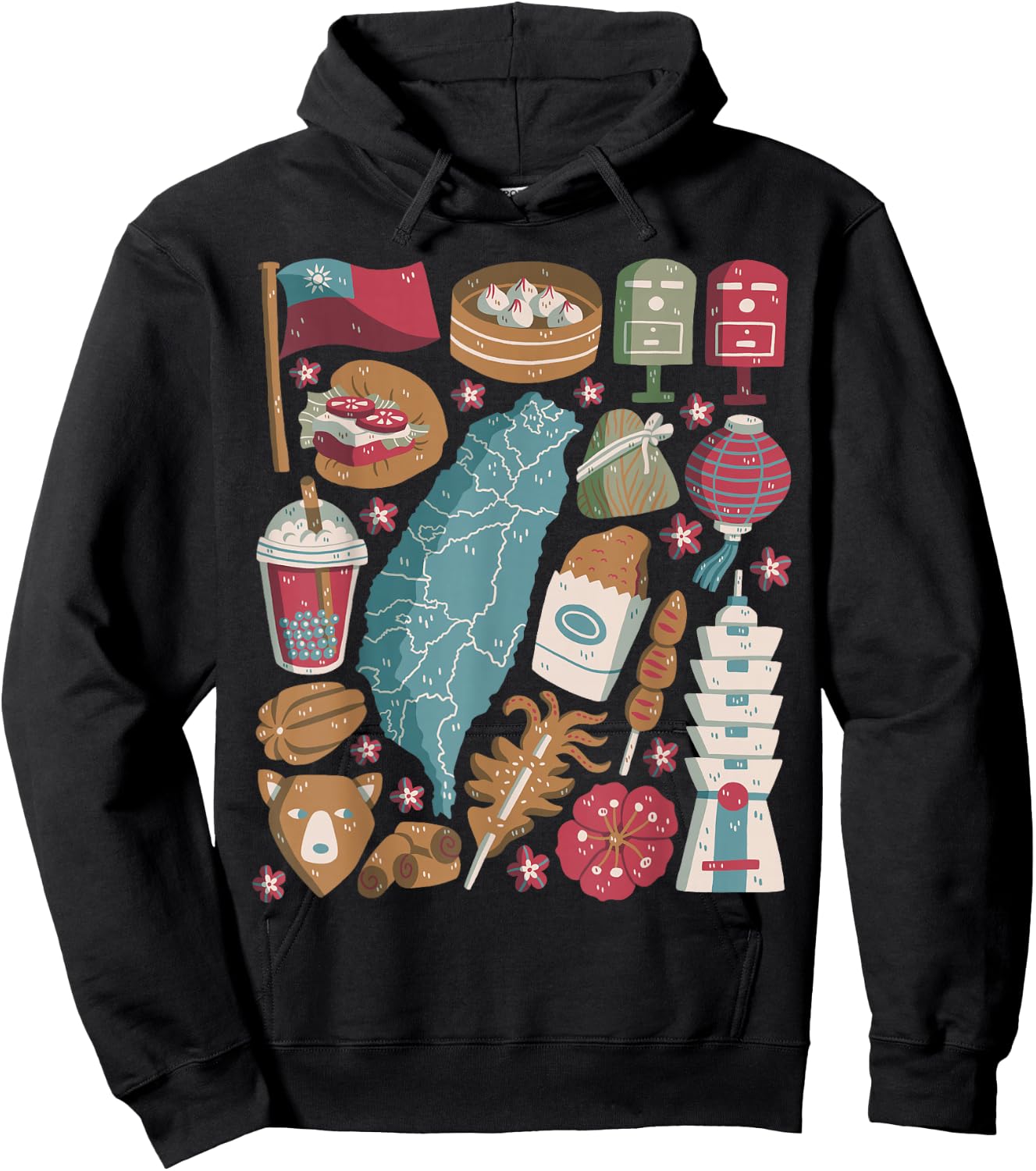 Taiwan Doodles Taipei Asia Bubble Tea Gua Bao Hoodie - Hoodie | Black