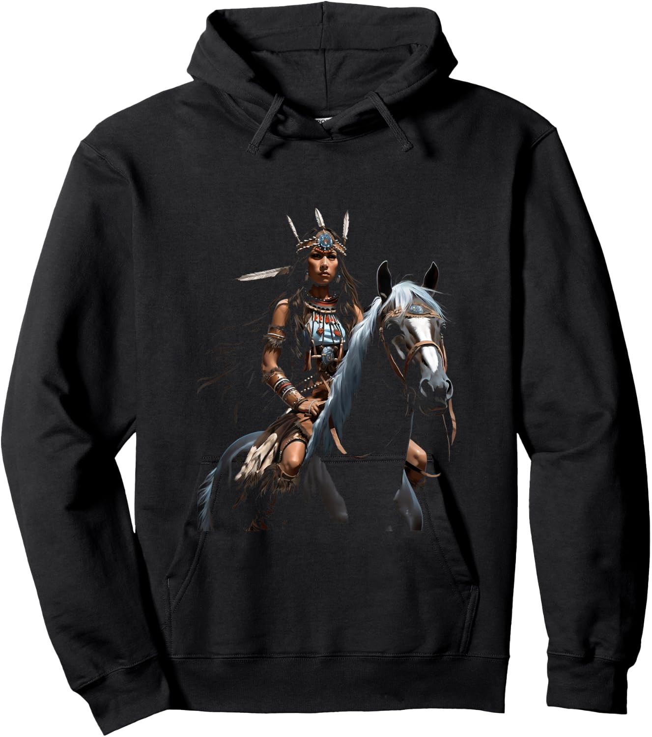 American Indian Warrior Horse Hoodie - Hoodie | Black