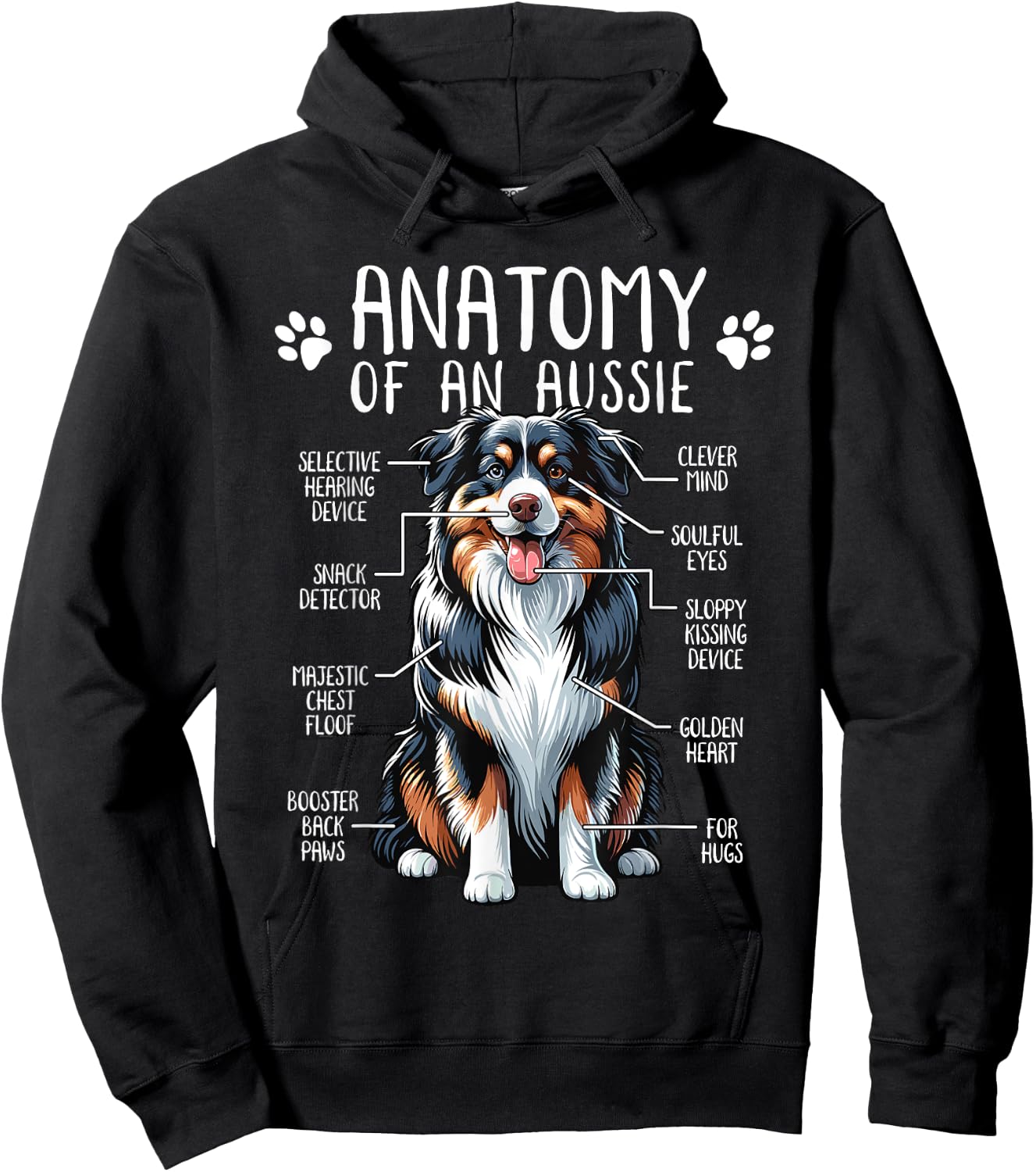 Funny Anatomy Australian Shepherd Dog Lover Aussie Owner Men Women Girls Kids Hoodie - Hoodie | Black