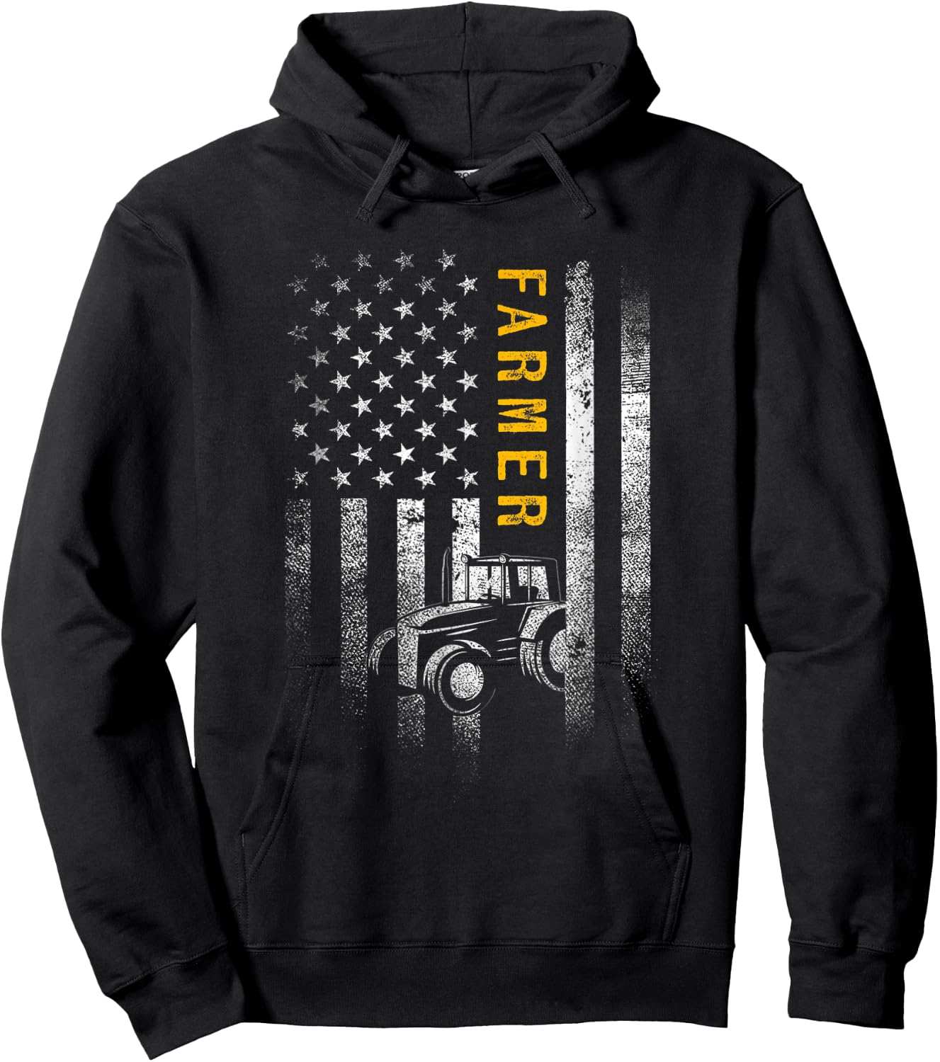 Tractor American USA Flag Funny Farmer Rancher Gifts Farming Women Men Hoodie - Hoodie | Black