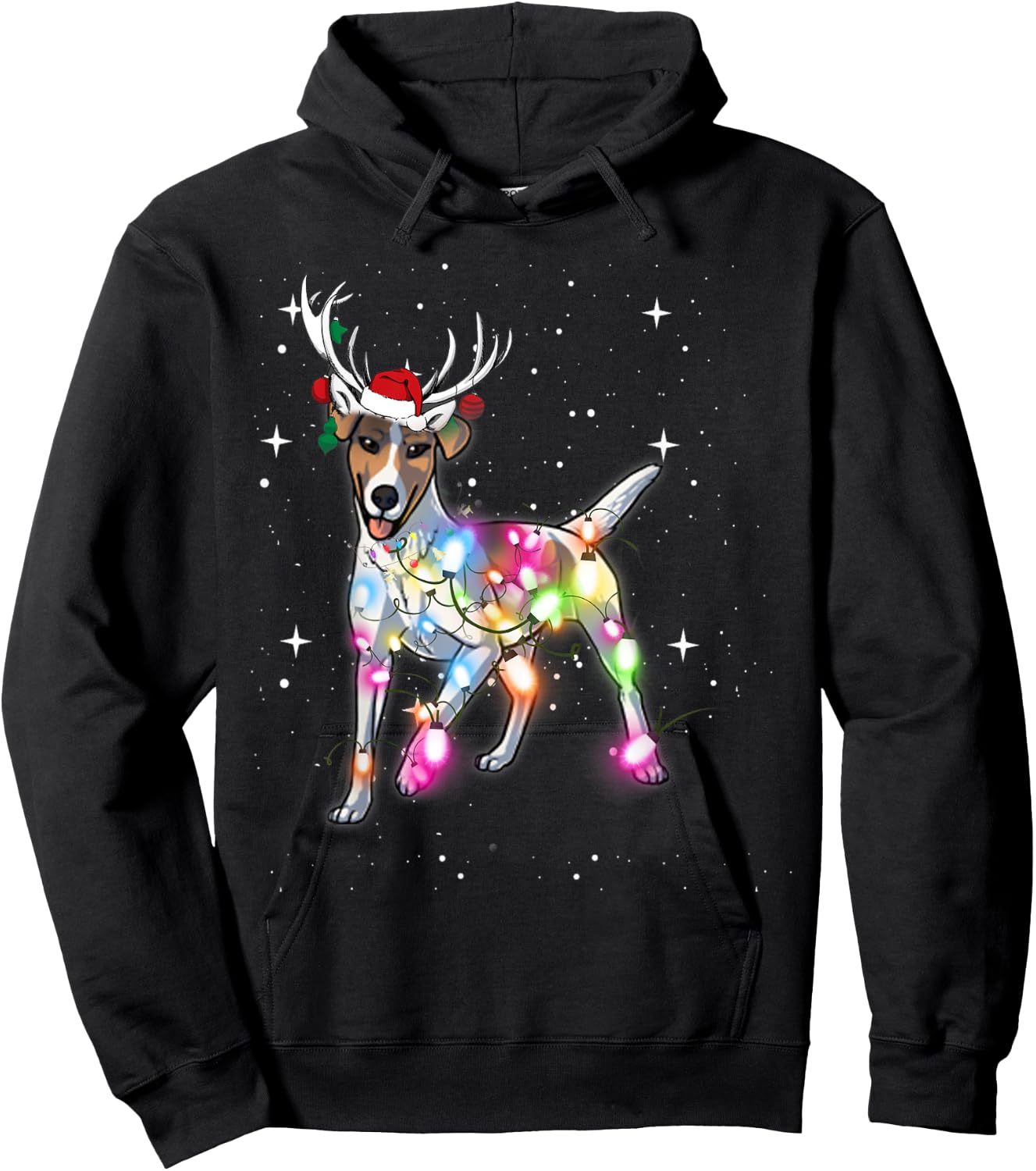 Smooth Fox Terrier Christmas Lights Pajama Funny Dog Hoodie - Hoodie | Black