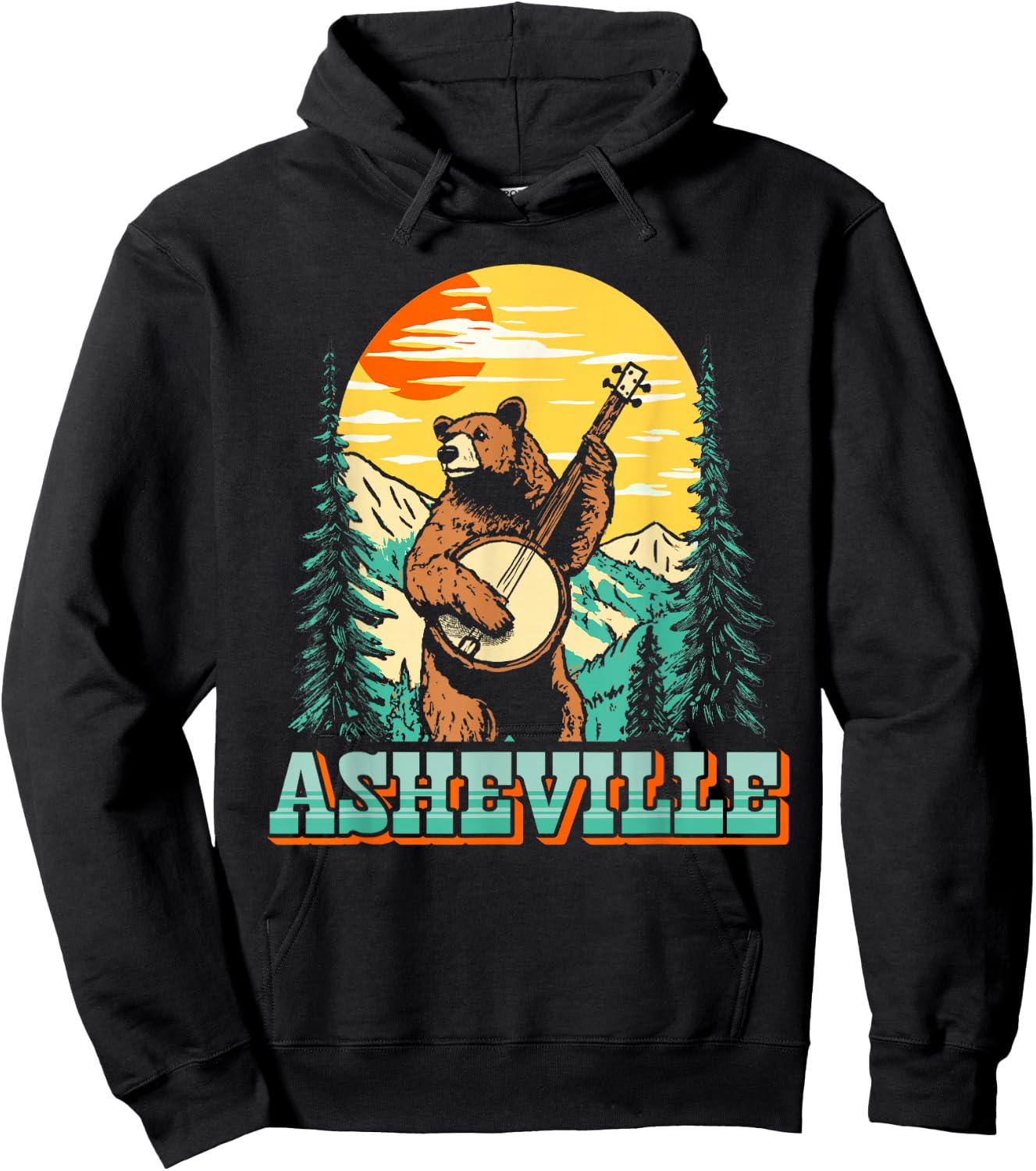 Asheville North Carolina Banjo Bear Vintage Nature Hoodie - Hoodie | Black