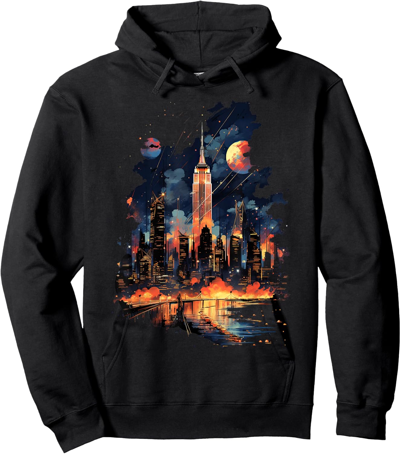 New York City Downtown Skyline Statue of Liberty NYC Hoodie - Hoodie | Black