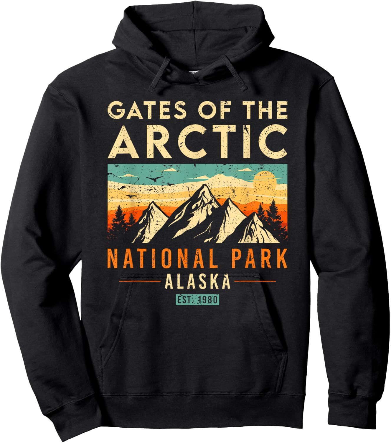 Gates Of The Arctic Est. 1980 Retro Alaska National Park Hoodie - Hoodie | Black
