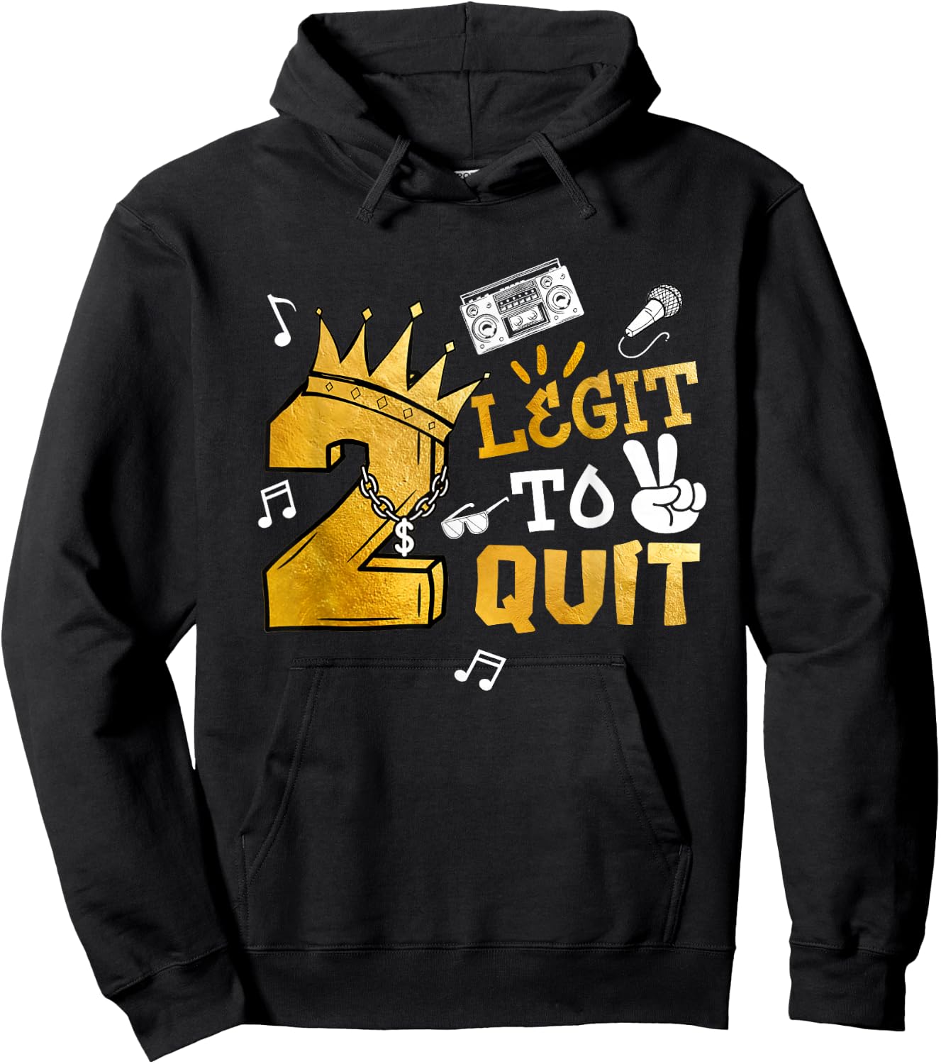 Two Legit To Quit Party Decorations Boy 2nd Birthday Hip Hop Hoodie - Hoodie | Black