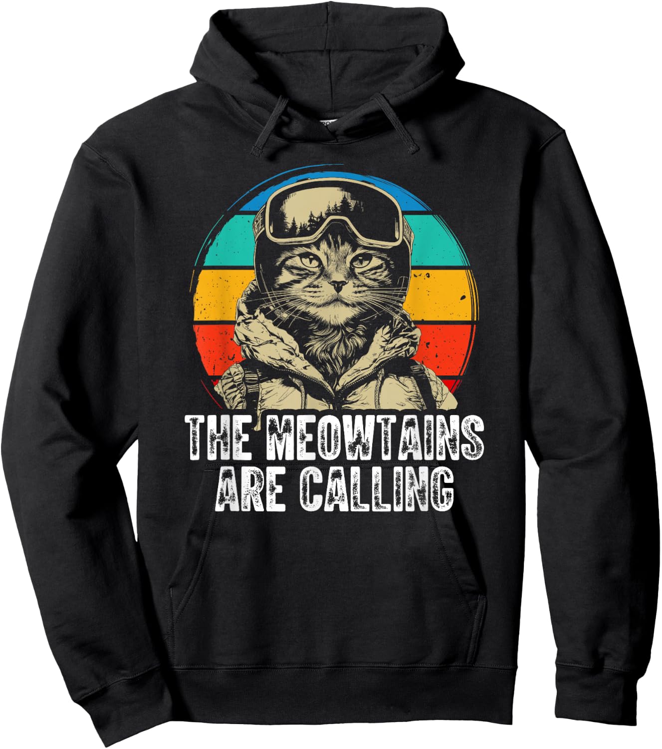 Funny Skiing Cat Gift Snowboarder Accessories The Meowtains Are Calling Cat Goggle Design -Adults Kids Black Short Sleeve S Hoodie - Hoodie | Black