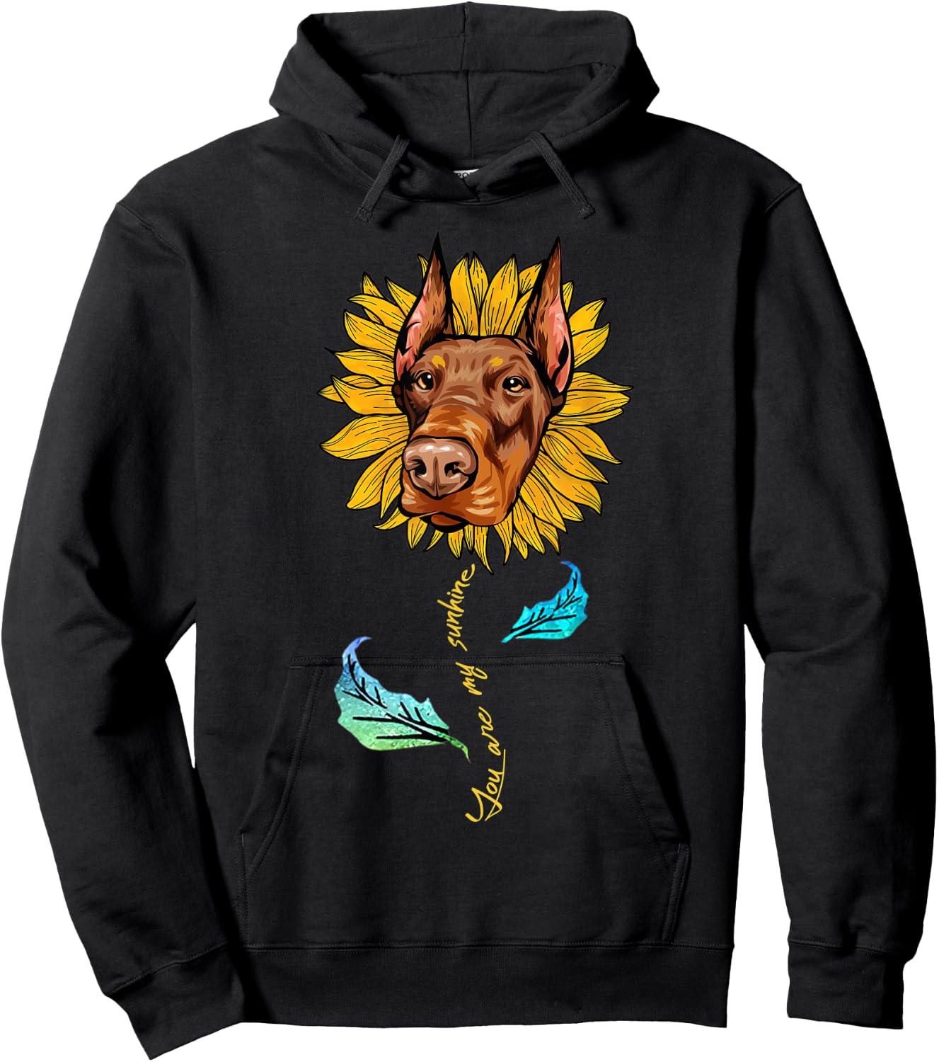 Sunflower Doberman head Funny Dog Hoodie - Hoodie | Black