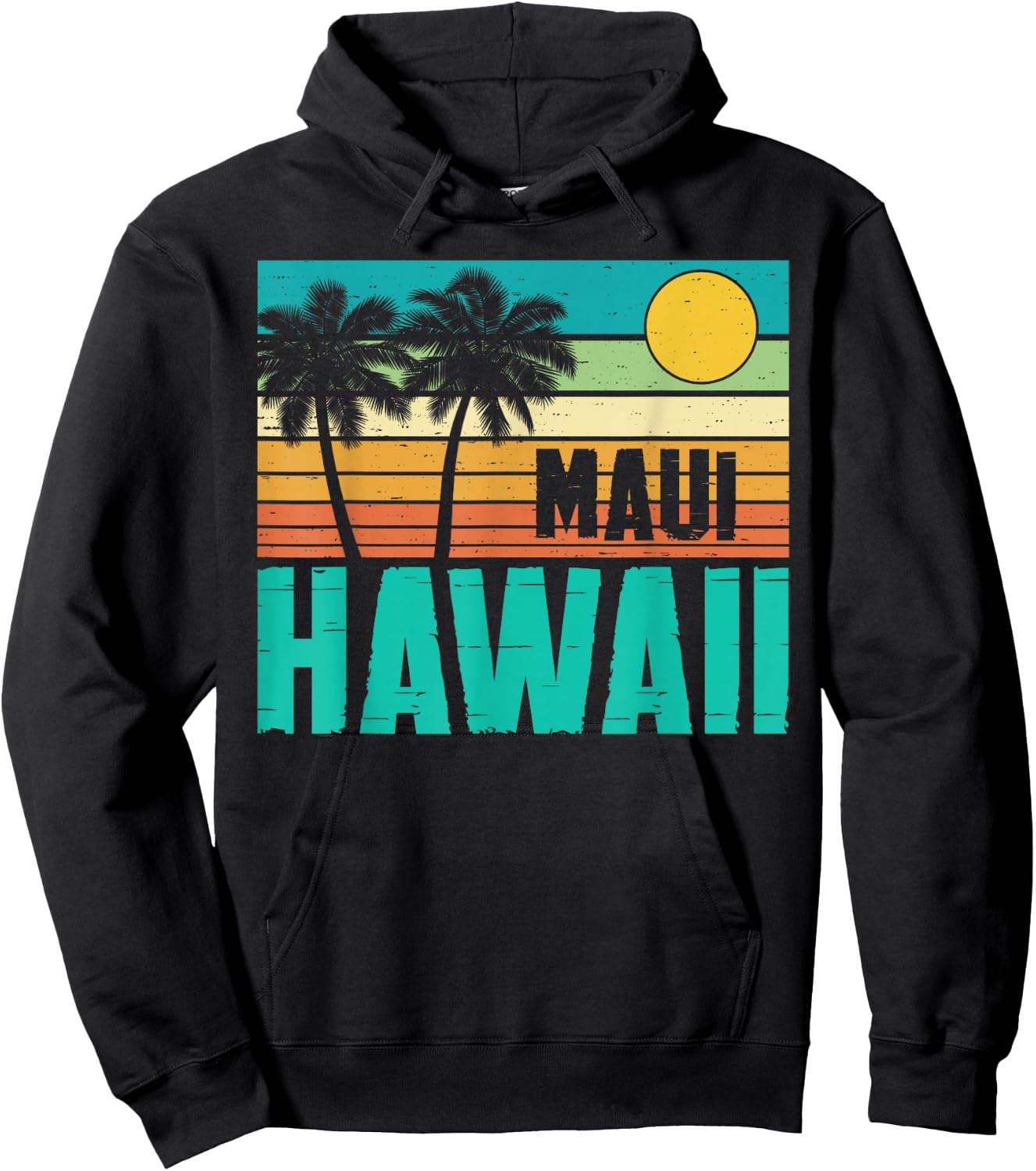 Maui Hawaii Beach Sunset Palm Trees Retro Summer Vacation Hoodie - Hoodie | Black