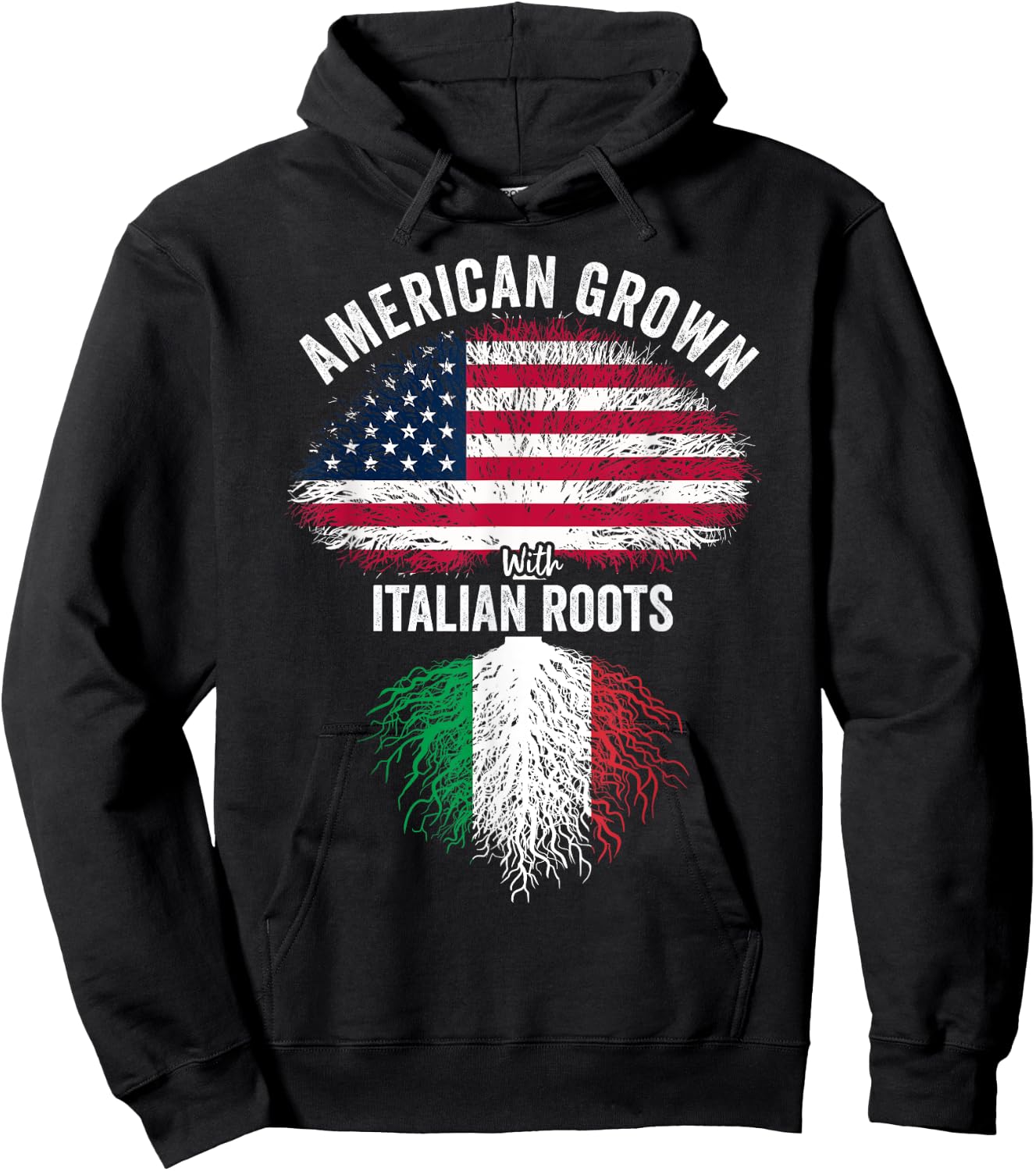 American Grown With Italian Roots USA Italia Flag Hoodie - Hoodie | Black