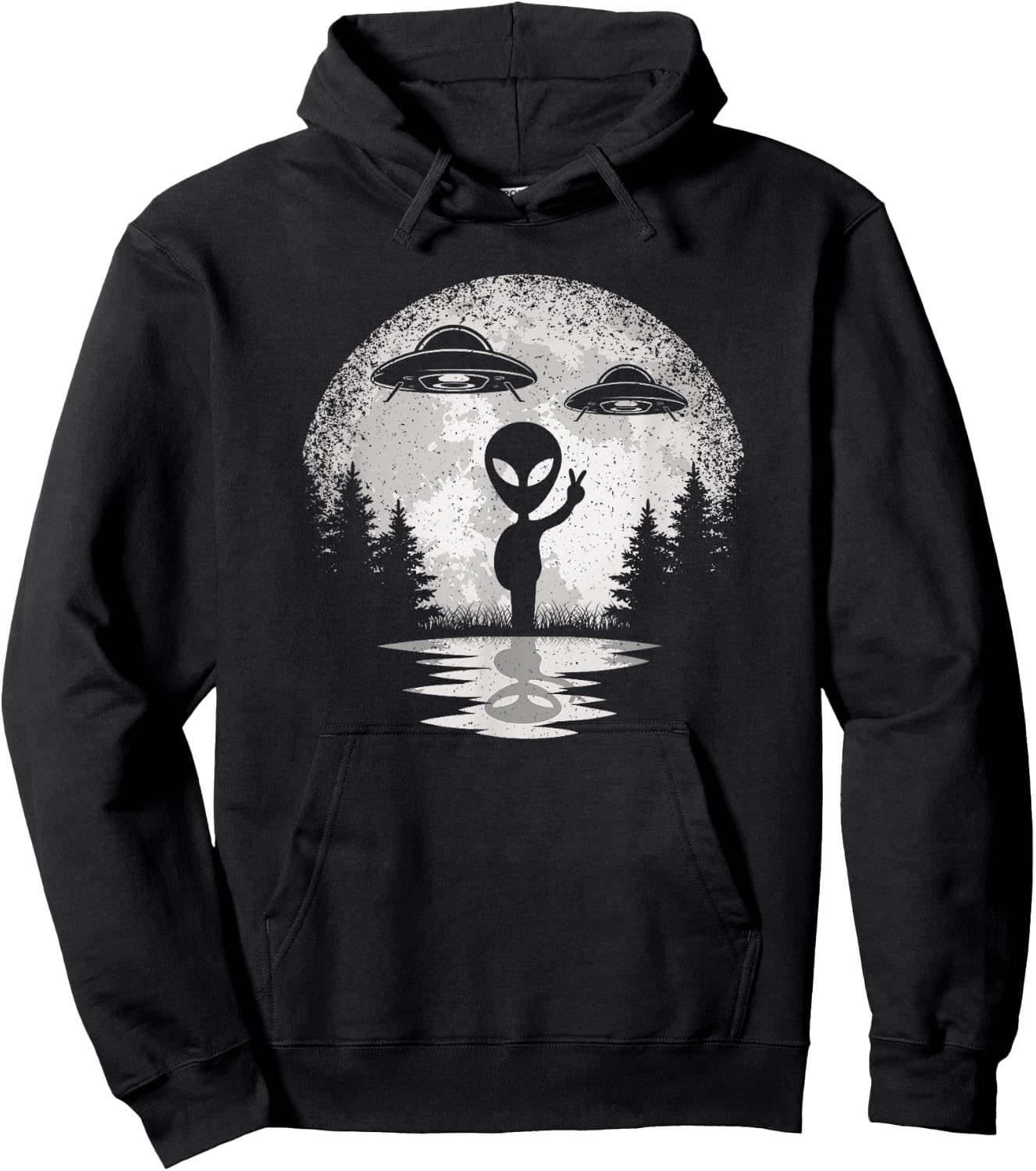 Alien Moon Space UFO Extraterrestrial Vintage Men Women Kids Hoodie - Hoodie | Black