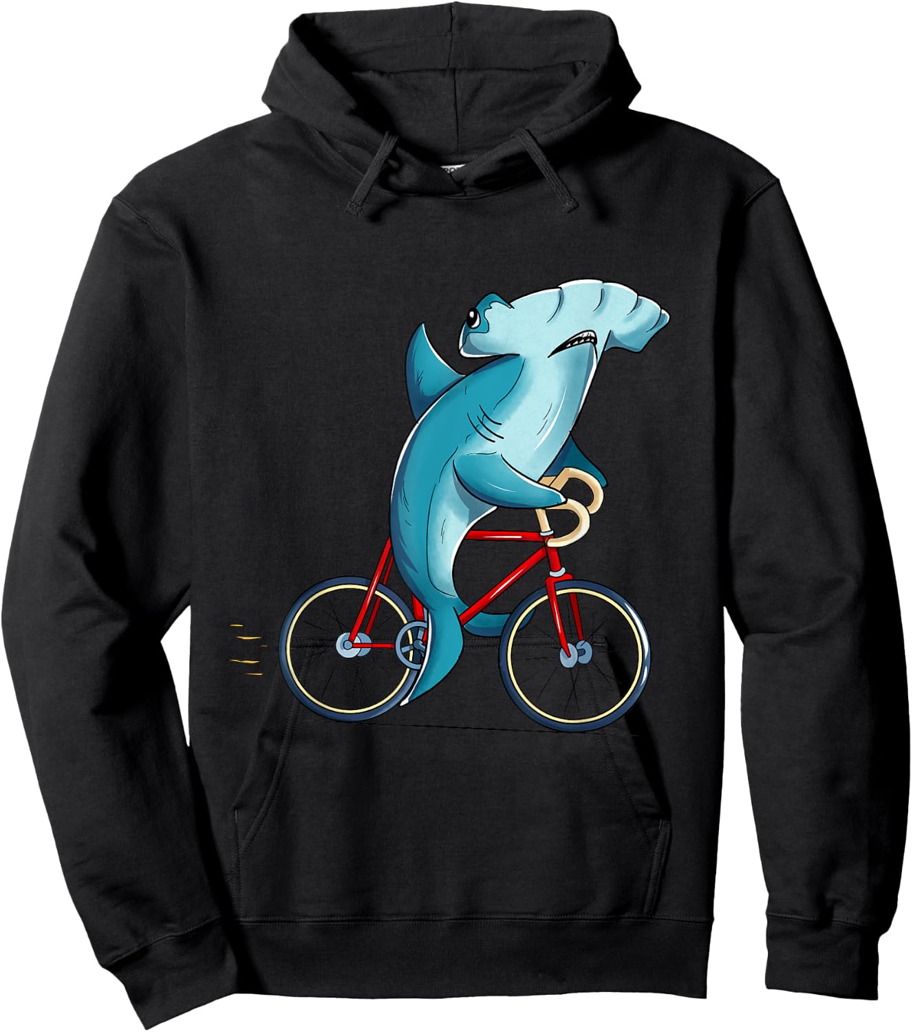 Hammerhead Shark Riding Bicycle Cute Biker Hoodie - Hoodie | Black