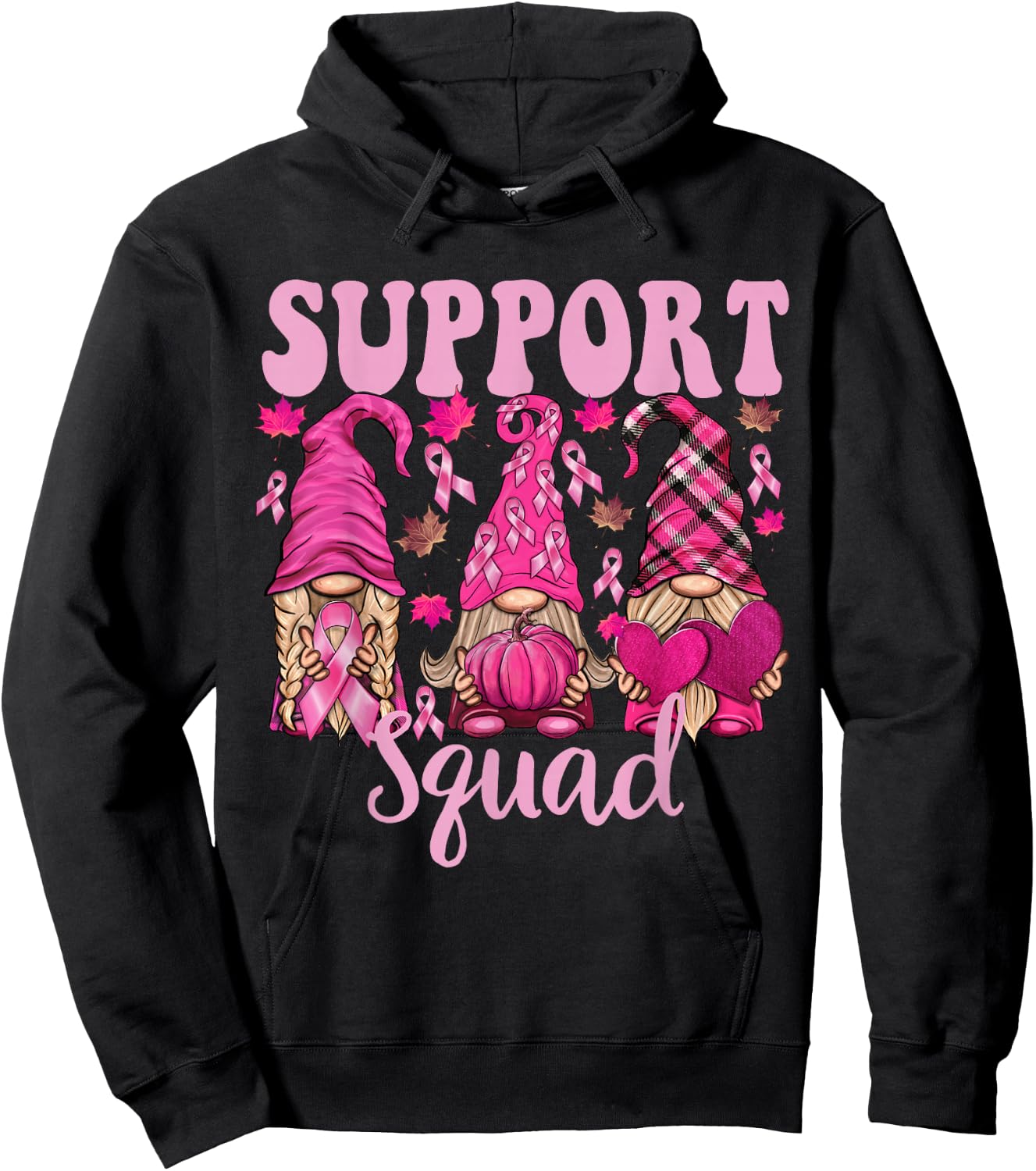 Breast Cancer Shirts Gnomes Support Squad Gnomies Hoodie - Hoodie | Black