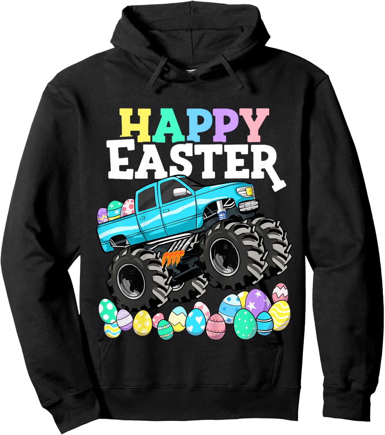 Boys Happy Easter Monster Truck Easter Eggs Toddler Hoodie - Hoodie | Black