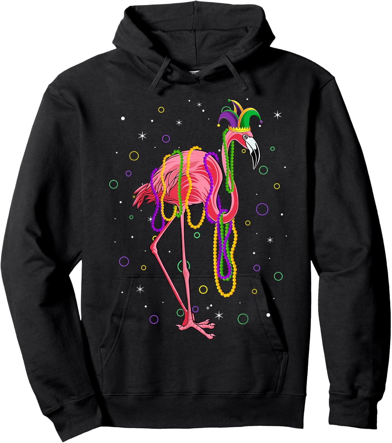 Jester Flamingo & Beads Mardi Gras Fat Tuesday Parade Girls Hoodie - Hoodie | Black