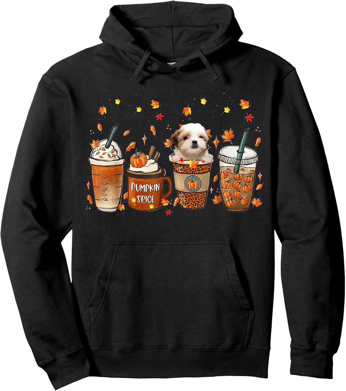 Teddy Bear Dog Fall Coffee Pumpkin Spice Latte Iced Autumn Hoodie - Hoodie | Black