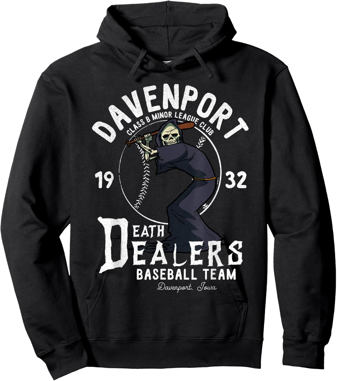 Davenport Death Dealers Retro Minor League Baseball Team Hoodie - Hoodie | Black