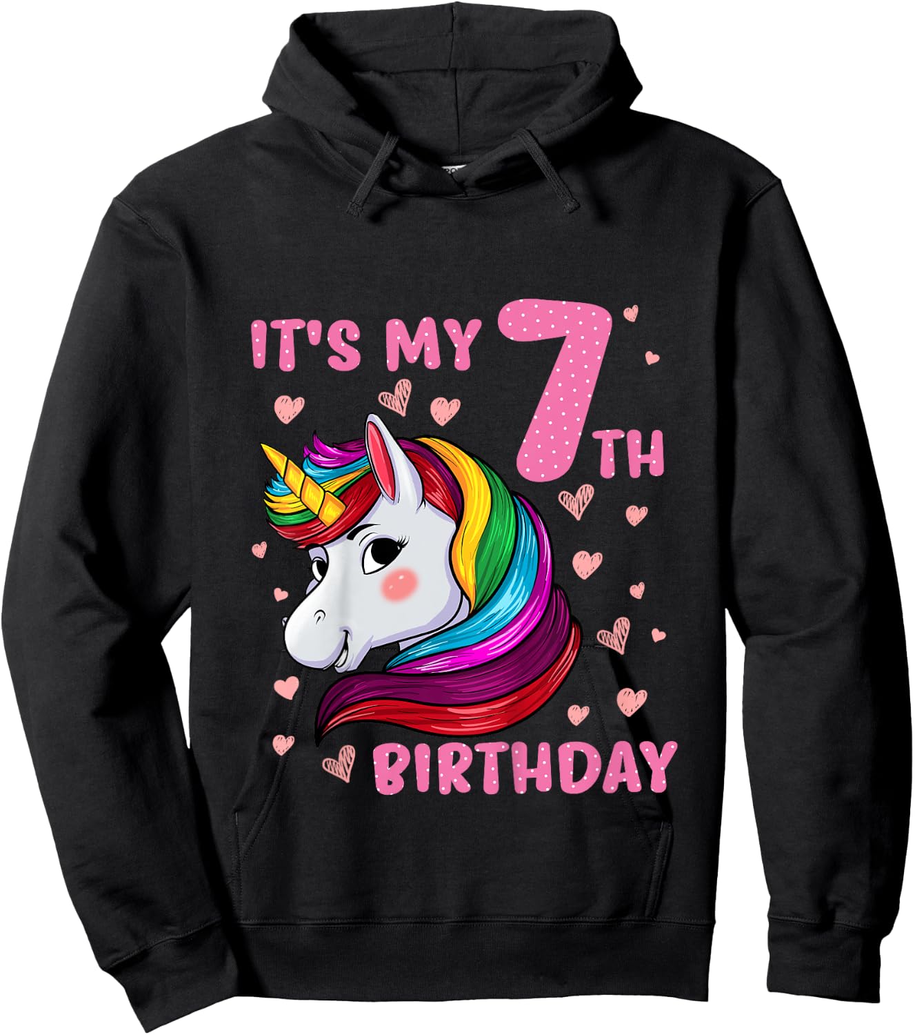 Unicorn Girl 7 Birthday Unicorn It's My 7th Birthday Hoodie - Hoodie | Black