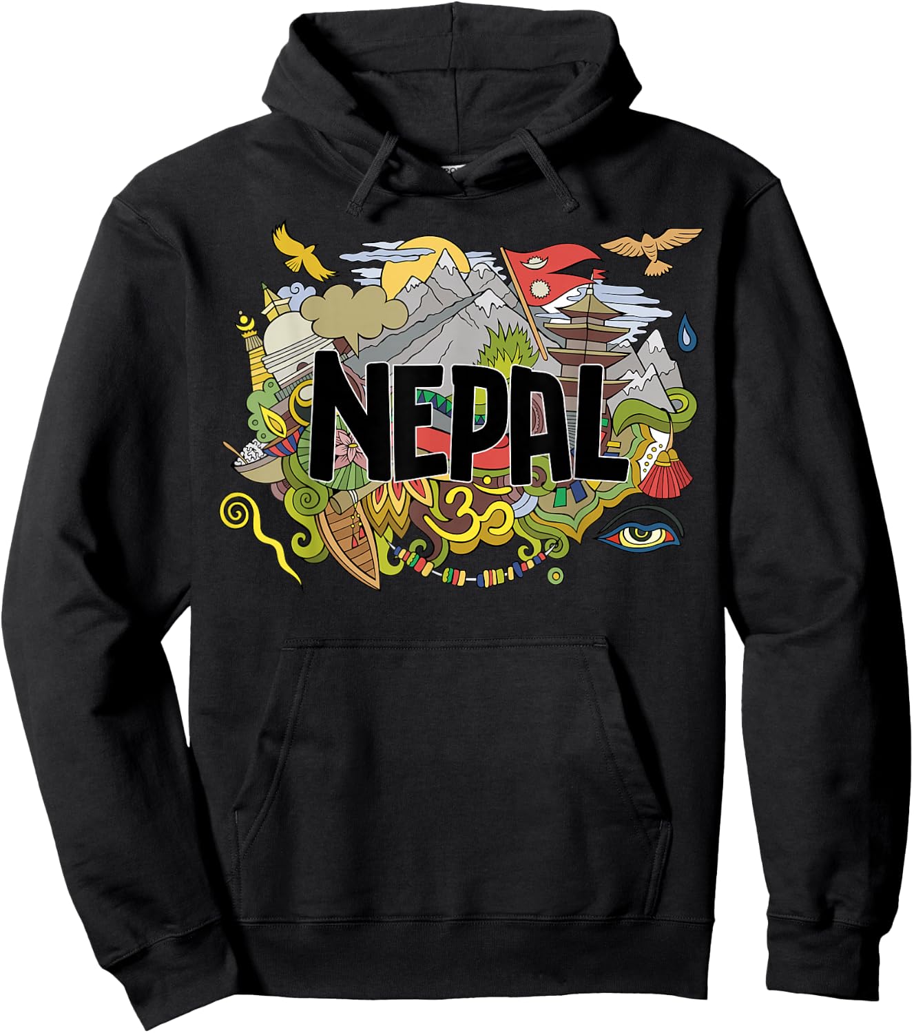 Nepali Flag Collage Everest Temples and Cultures of Nepal Hoodie - Hoodie | Black