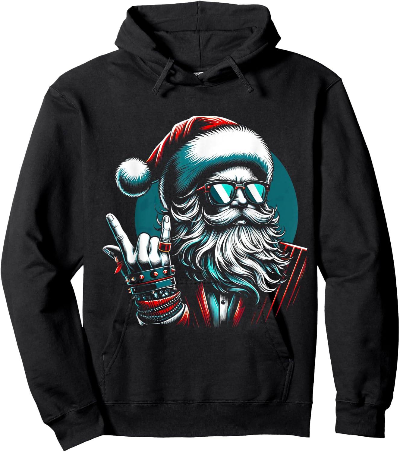 Punk Santa Rock N Roll Emo Heavy Metal Christmas Hoodie - Hoodie | Black