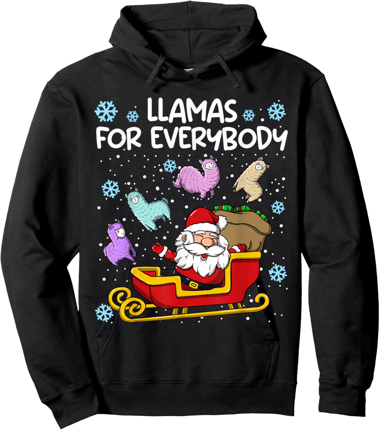 Llamas for Everybody Santa Sled Funny Christmas Llama Hoodie - Hoodie | Black