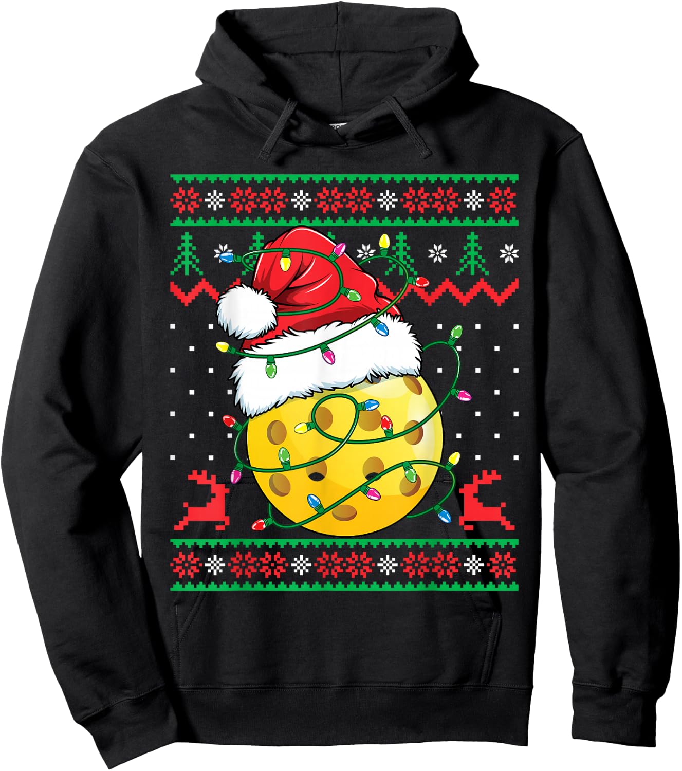 Funny Pickleball Ugly Christmas Sweater Xmas Hoodie - Hoodie | Black