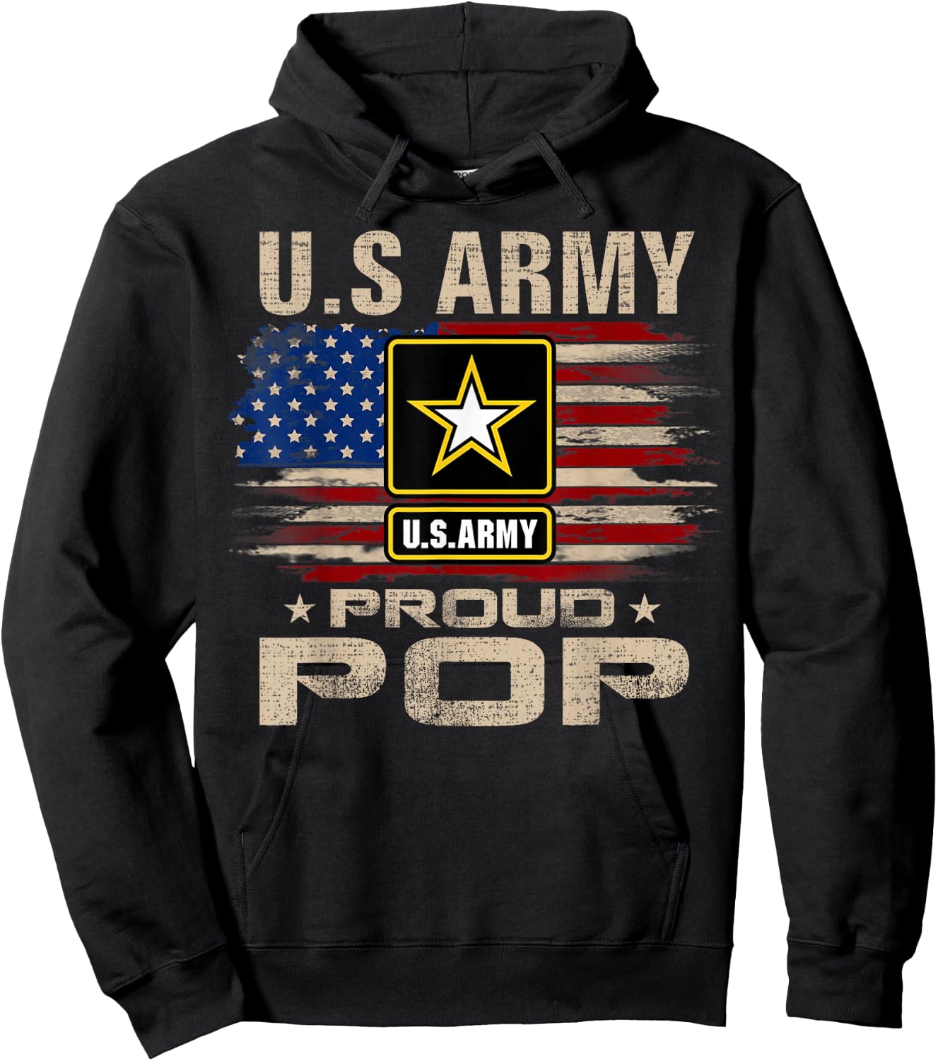 Vintage U.S Army Proud Pop With American Flag Hoodie - Hoodie | Black