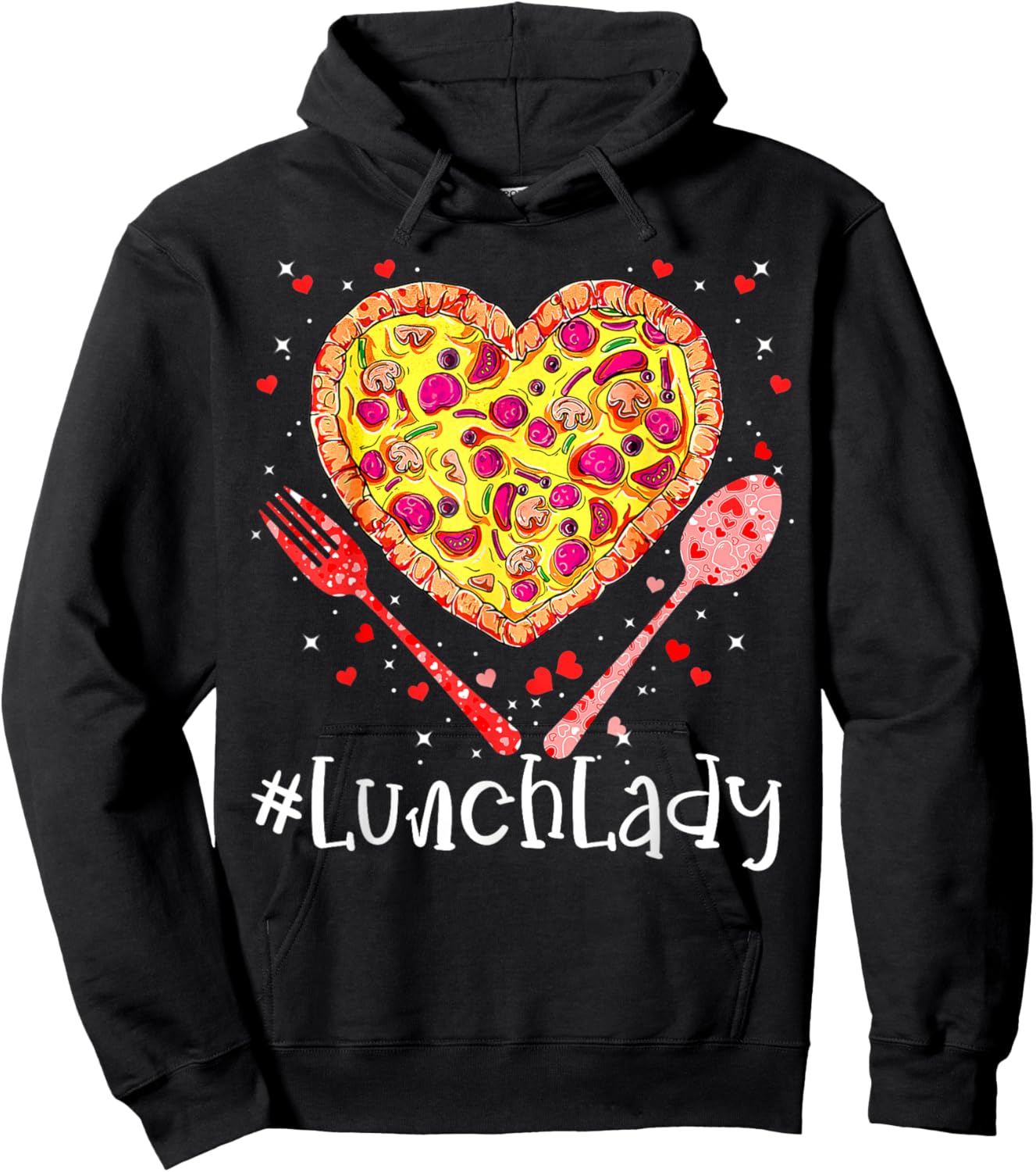 Most Likely To Christmas Be On The Nice Pizza Lunch Lady Funny Pink Heart Happy Valentine's Day 2023 for Couples, Valentine's Day Celebrators, -Adults, Short Sleeve, Black, Small Hoodie - Hoodie | Black
