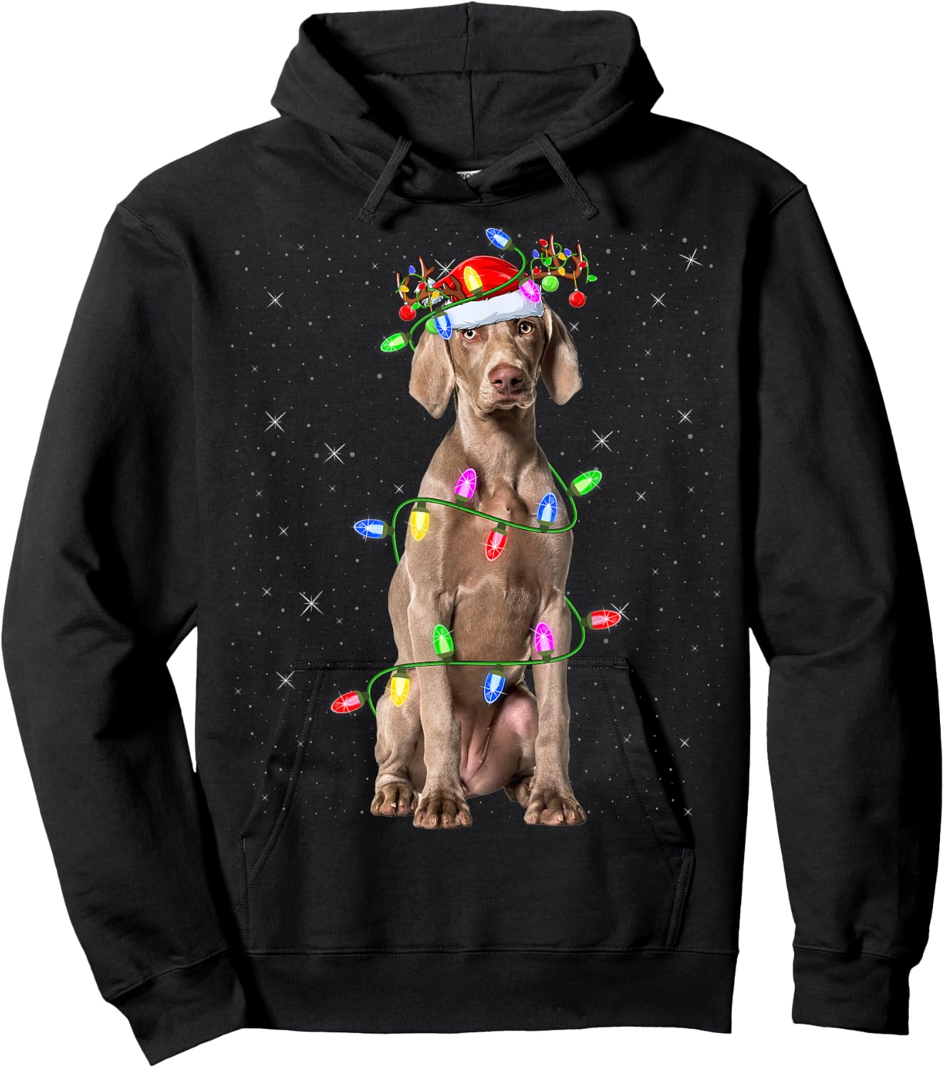 Weimaraner Dog Lover Xmas Lights Santa Weimaraner Christmas Hoodie - Hoodie | Black