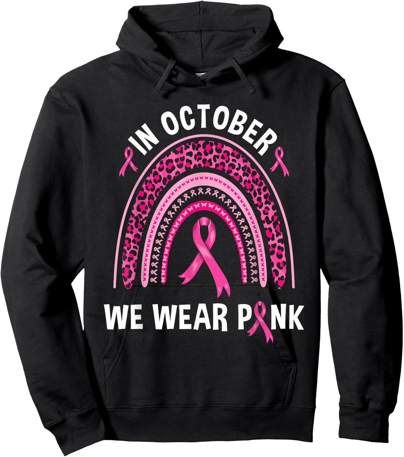 In October We Wear Pink Leopard Rainbow Hoodie - Hoodie | Black