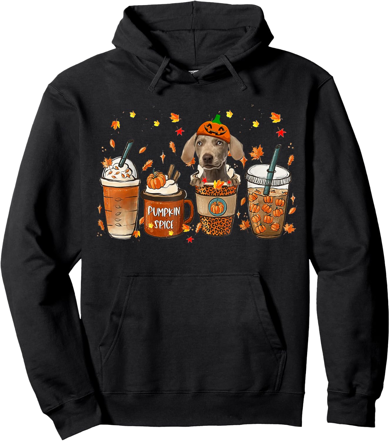 Weimaraner Fall Coffee Pumpkin Spice Latte Iced Autumn Hoodie - Hoodie | Black