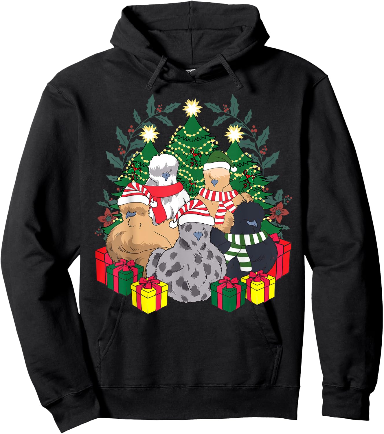 Poultry Farmer Funny Silky Silkie Chicken Lover Co Silkie Silky Chickens Christmas Xmas Cute Graphic Men's Black Cotton Blend Hoodie - Hoodie | Black